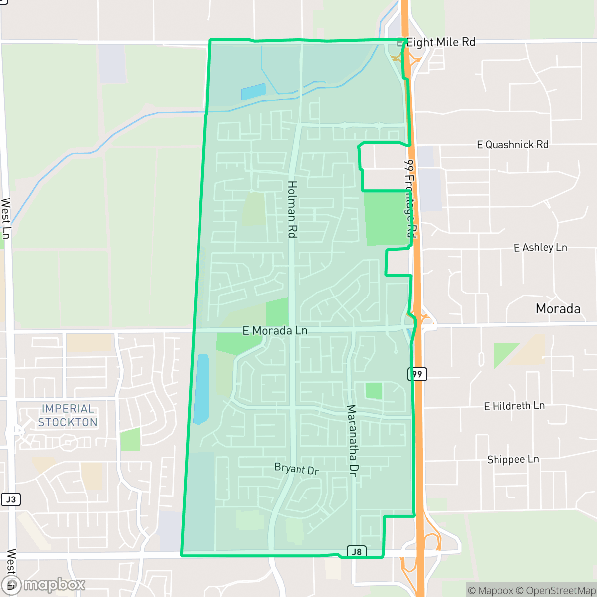 Map showing the location of La Morada, Stockton, CA