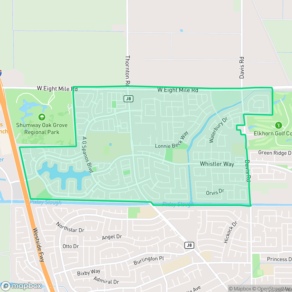 Map showing the location of Spanos Park East, Stockton, CA