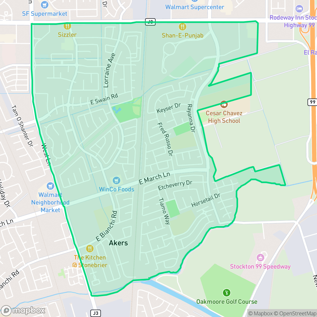 Map showing the location of Weber Ranch, Stockton, CA