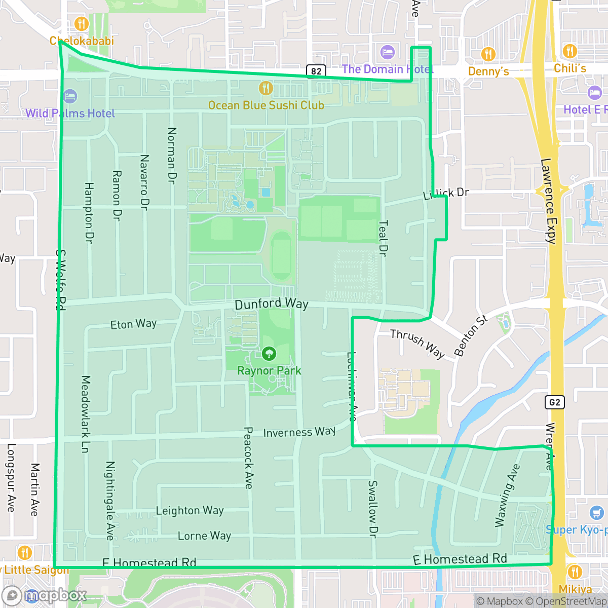 Map showing the location of Raynor, Sunnyvale, CA