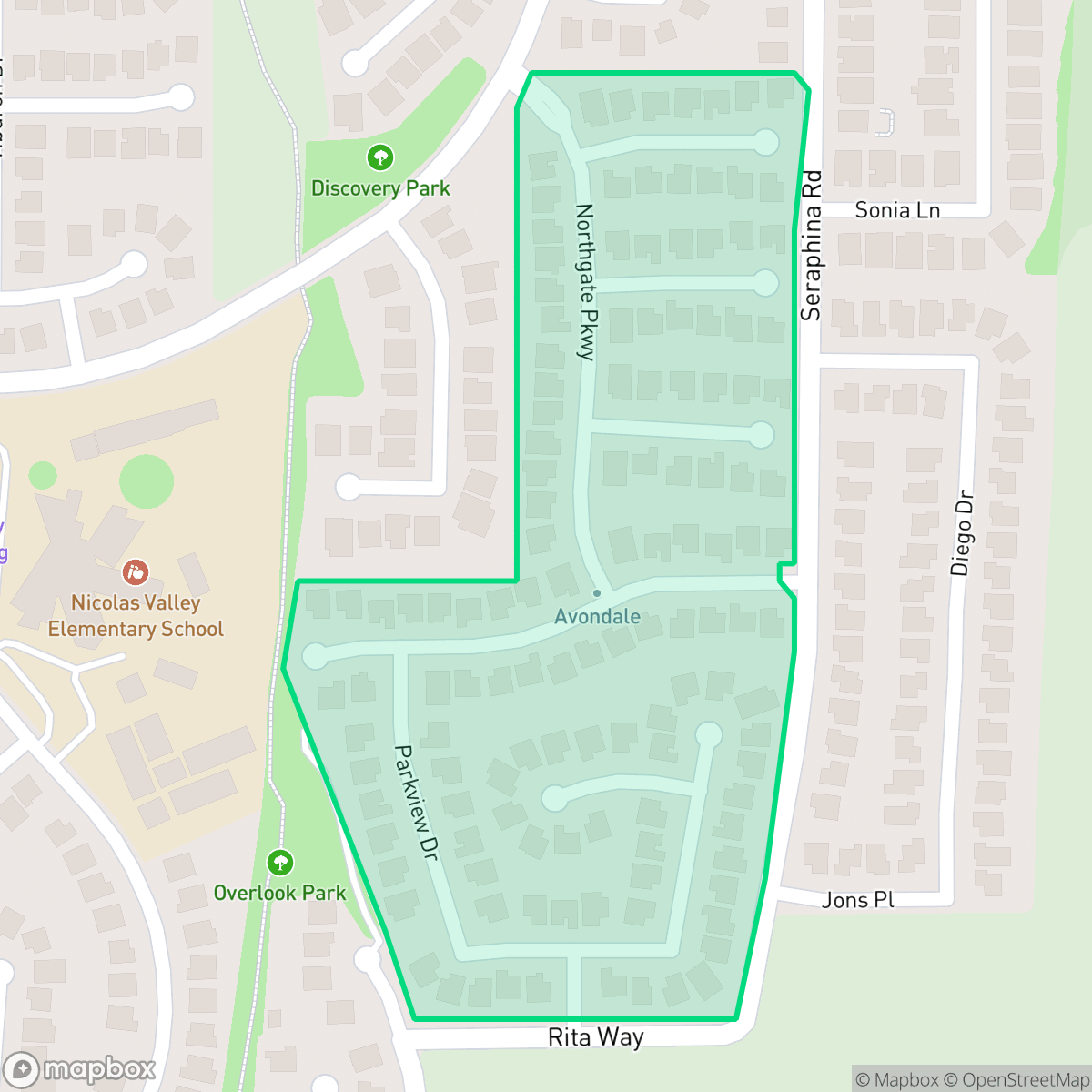 Map showing the location of Avondale, Temecula, CA