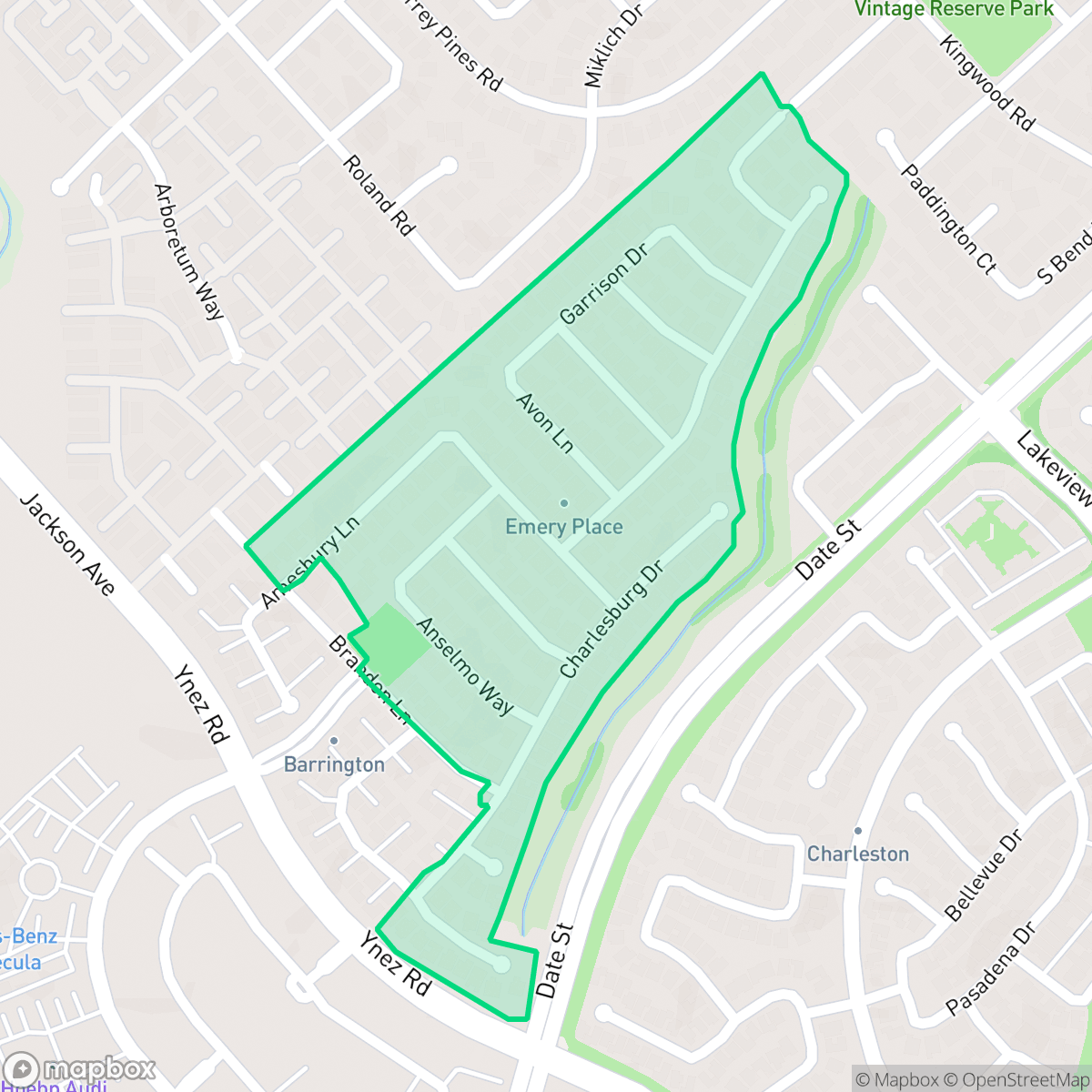 Map showing the location of Emery Place, Temecula, CA