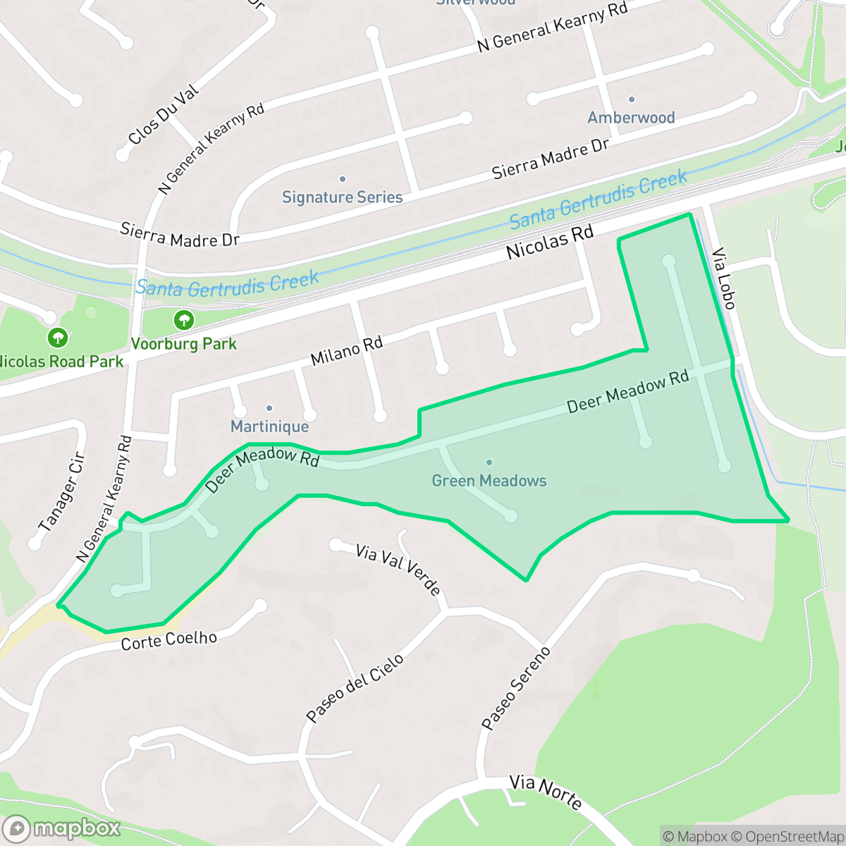 Map showing the location of Green Meadows, Temecula, CA