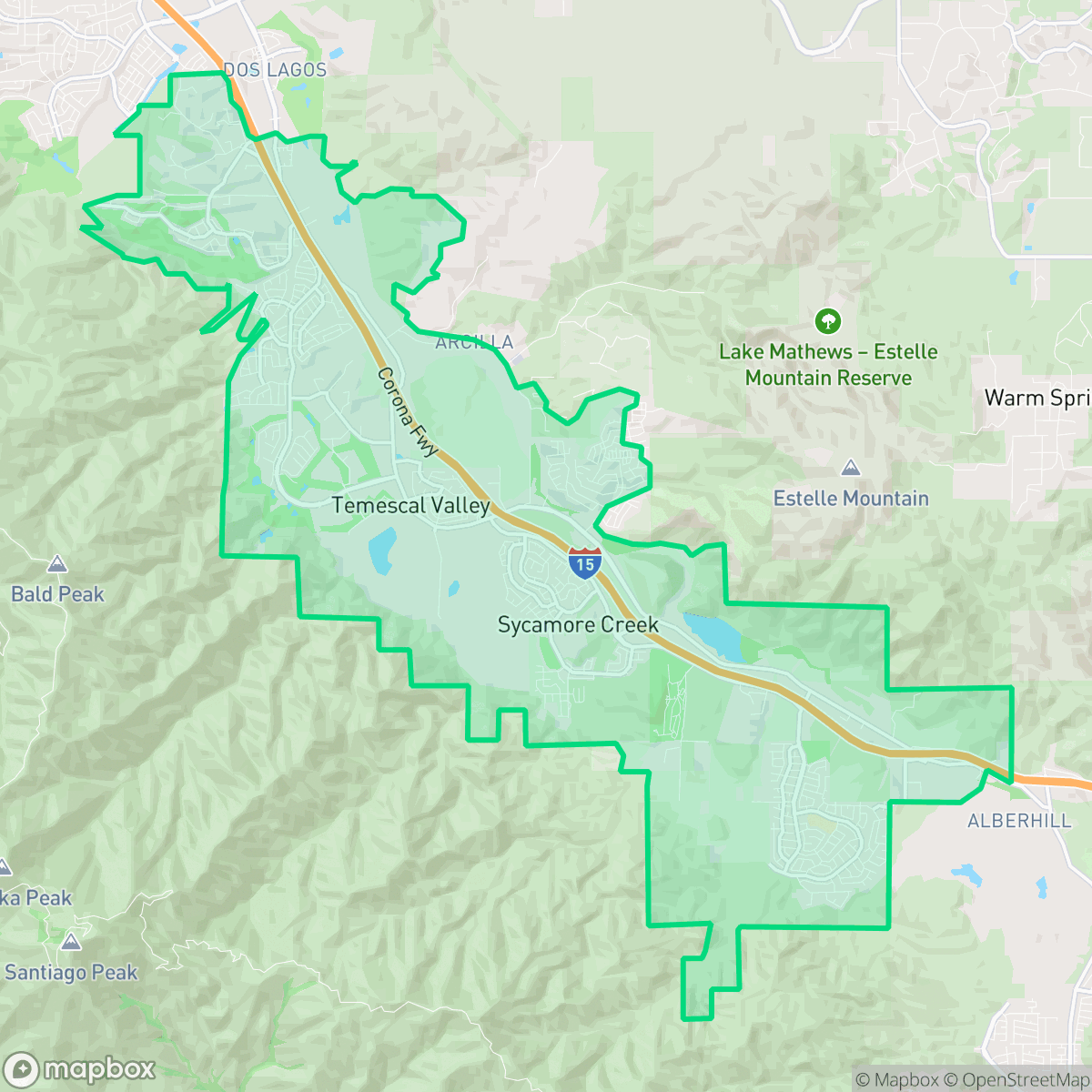 Map showing the location of Temescal Valley, CA — coverage area