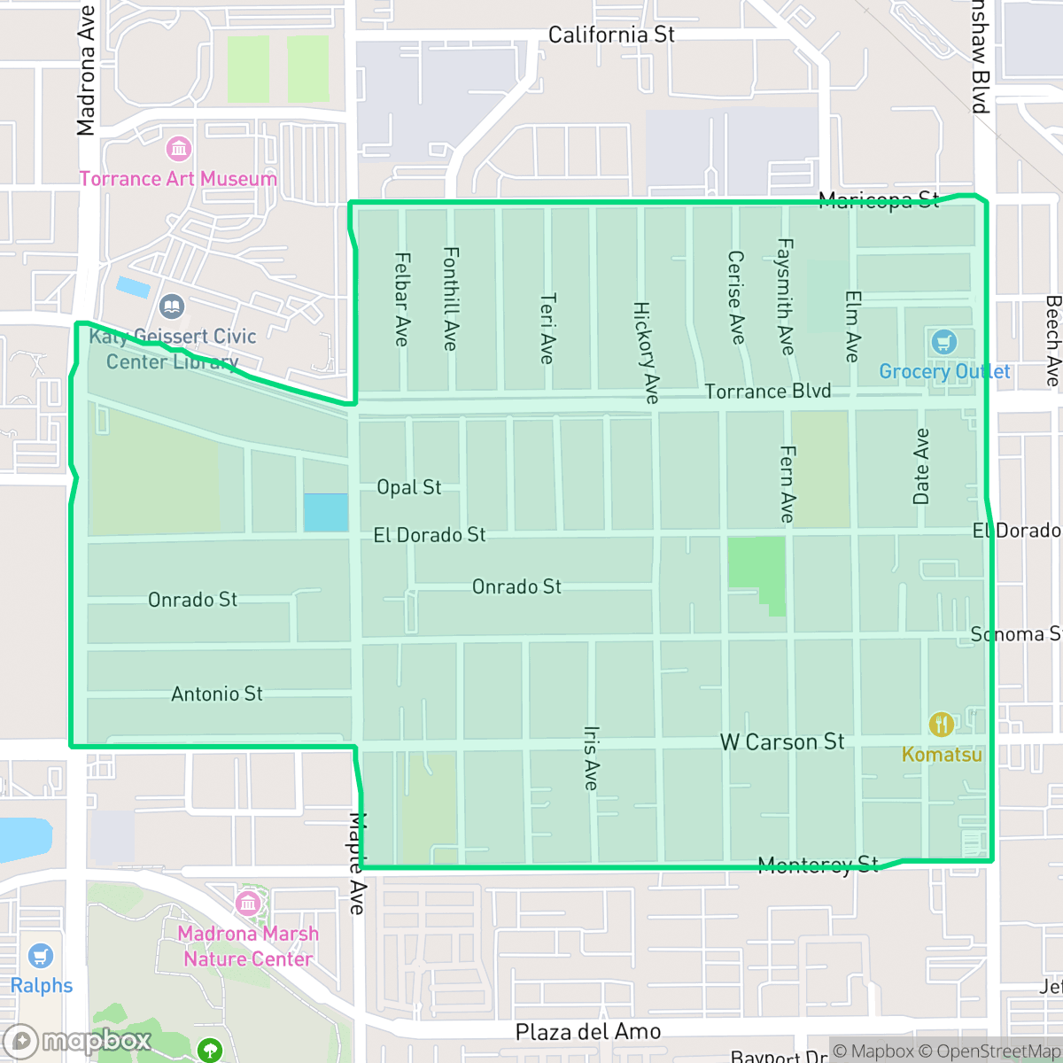 Map showing the location of Madrona, Torrance, CA