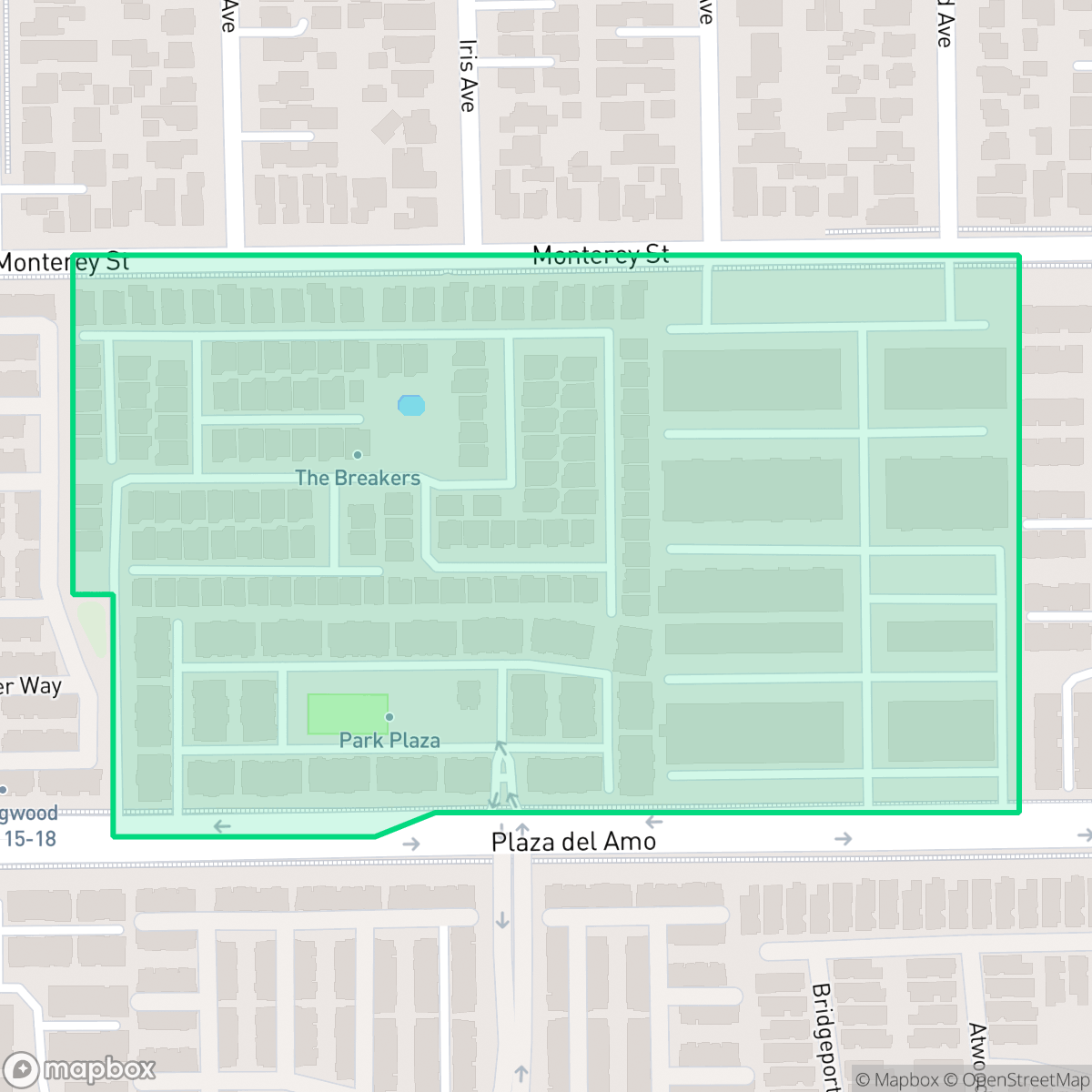 Map showing the location of Park Plaza, Torrance, CA