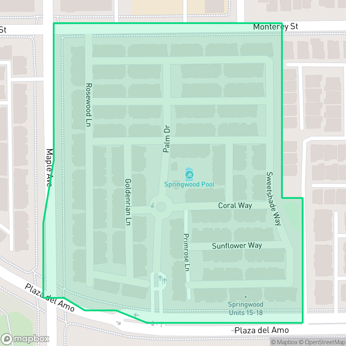 Map showing the location of Springwood, Torrance, CA