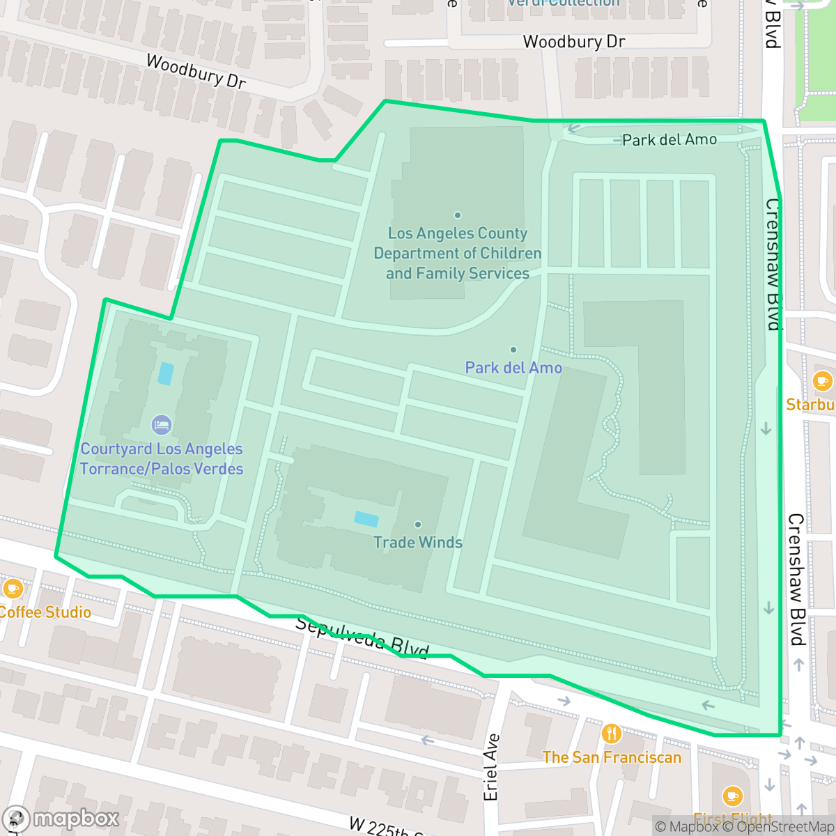 Map showing the location of Tradewinds Complex, Torrance, CA