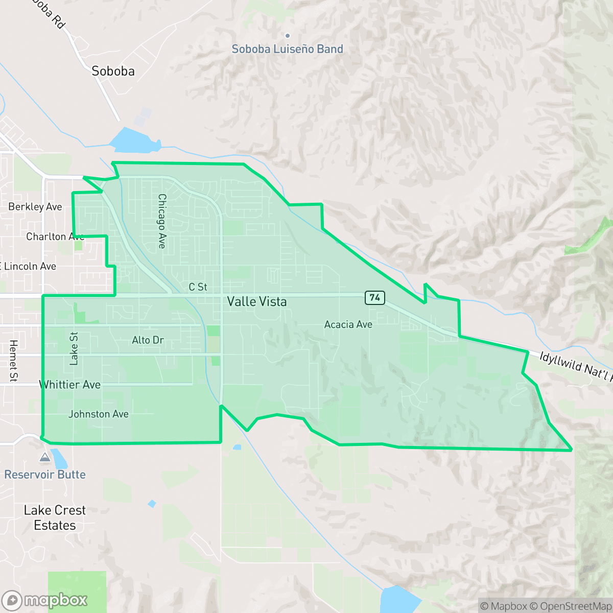 Map showing the location of Valle Vista, CA — coverage area