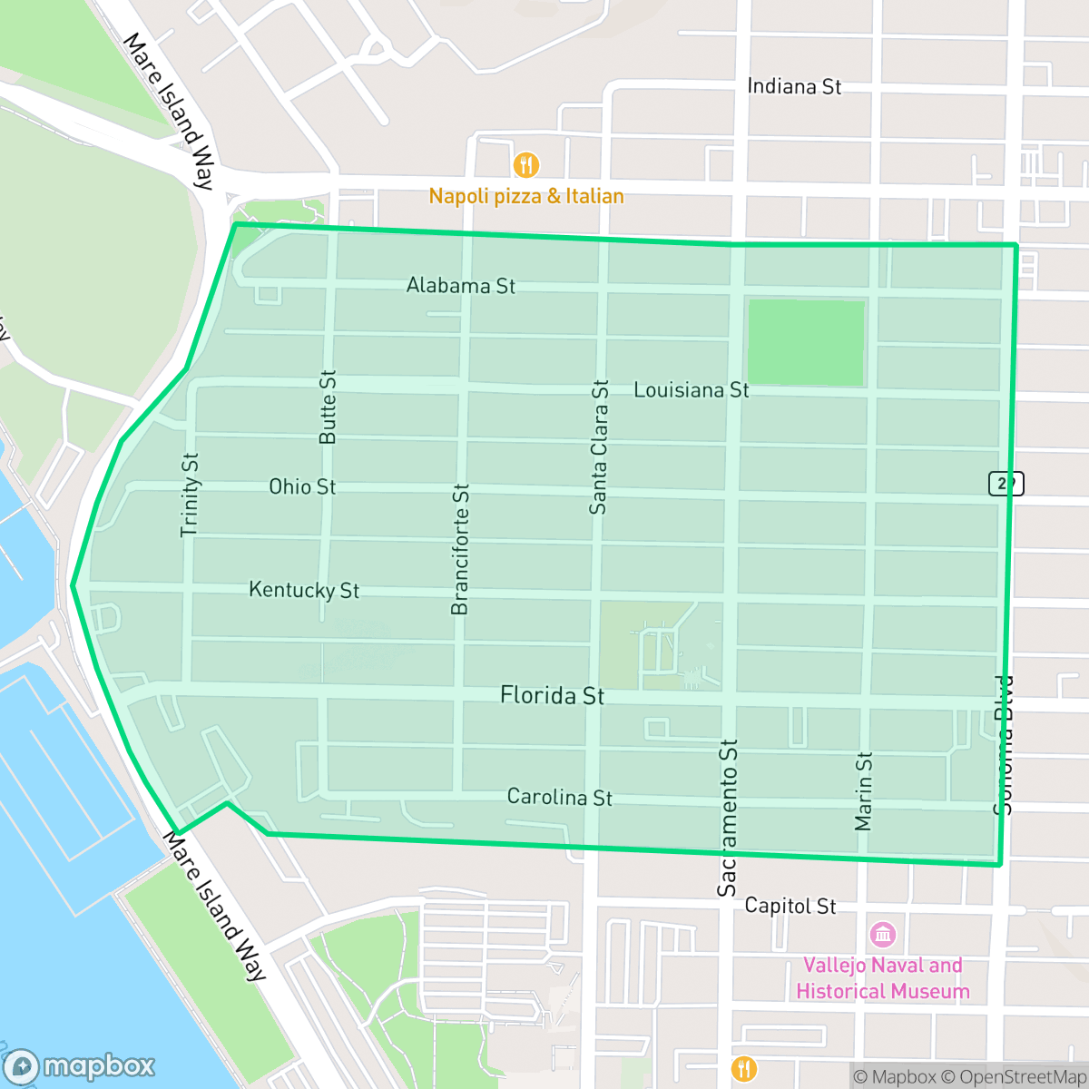 Map showing the location of Saint Vincents Hill Historic District, Vallejo, CA