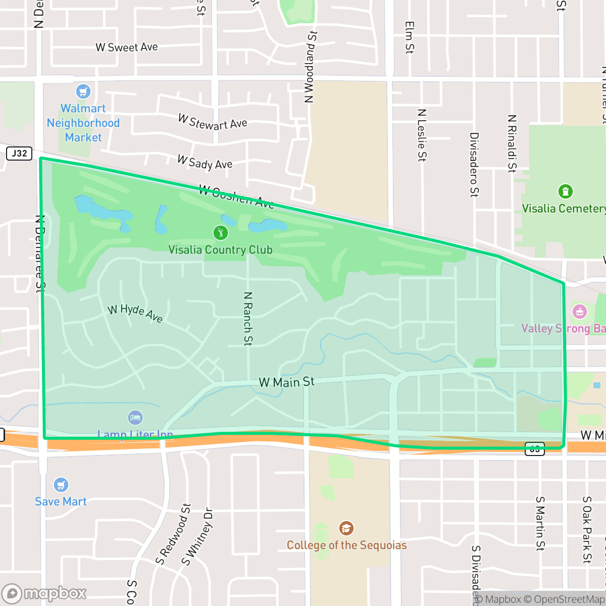 Map showing the location of Green Acres, Visalia, CA