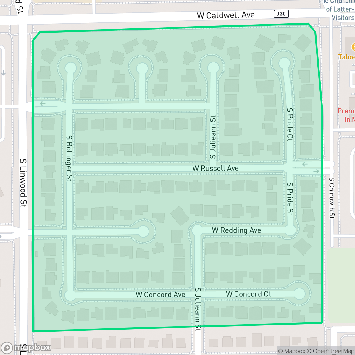 Map showing the location of Linwood Ranch, Visalia, CA