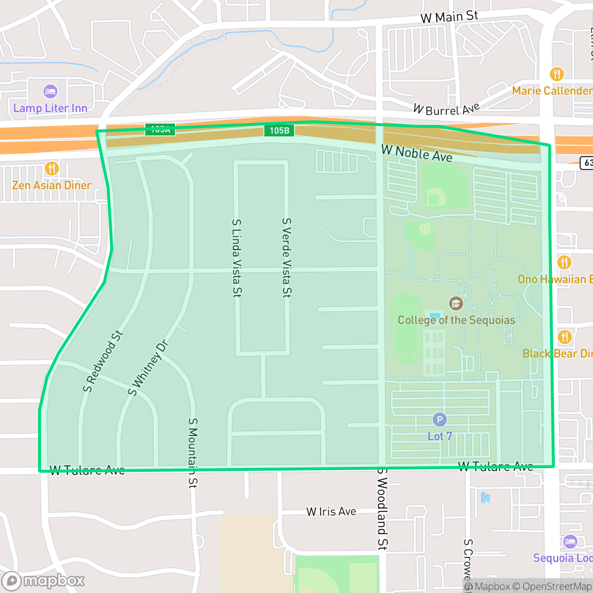 Map showing the location of Mooney, Visalia, CA