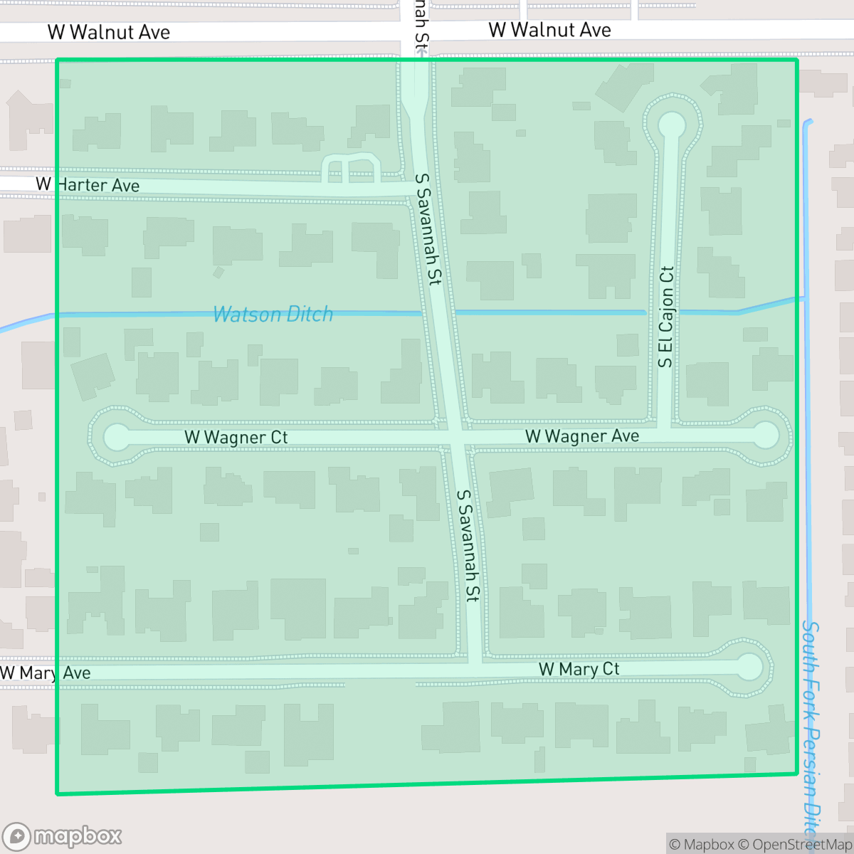 Map showing the location of Oak Meadow Estates, Visalia, CA