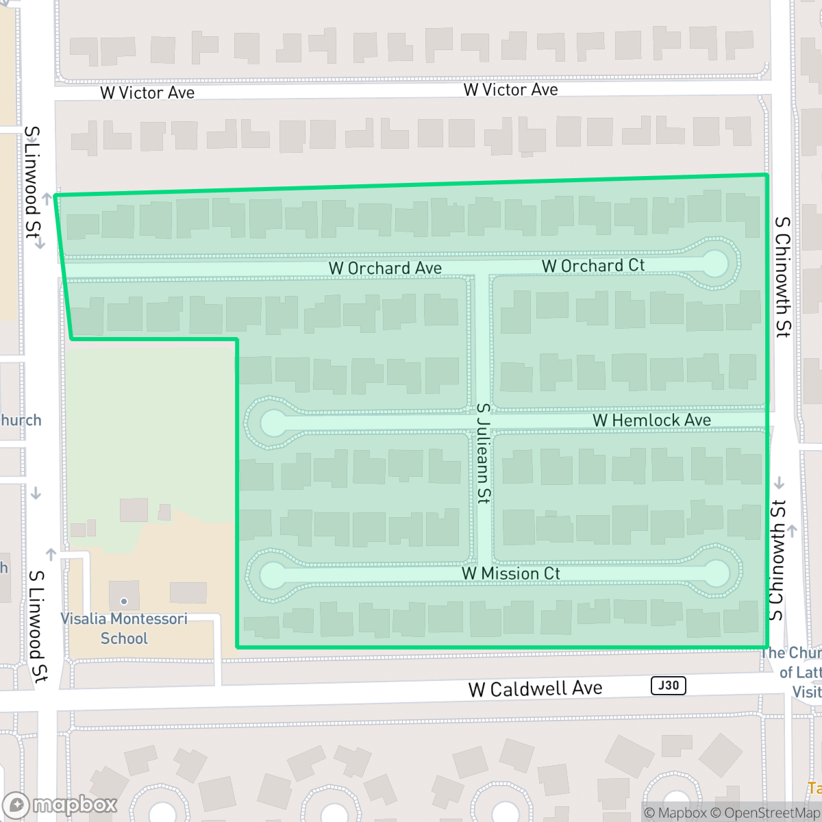 Map showing the location of Oakcrest, Visalia, CA