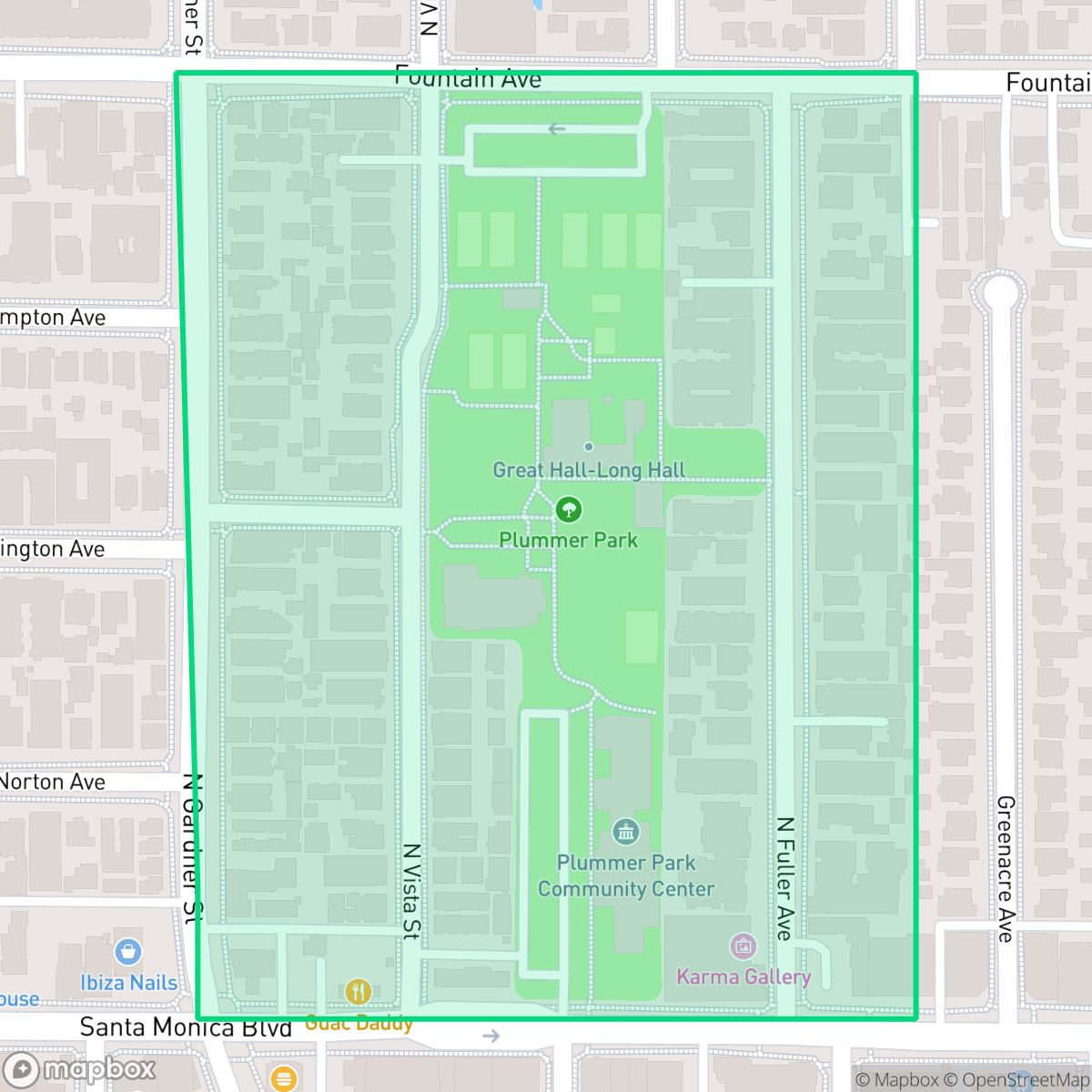 Map showing the location of Plummer Park, West Hollywood, CA