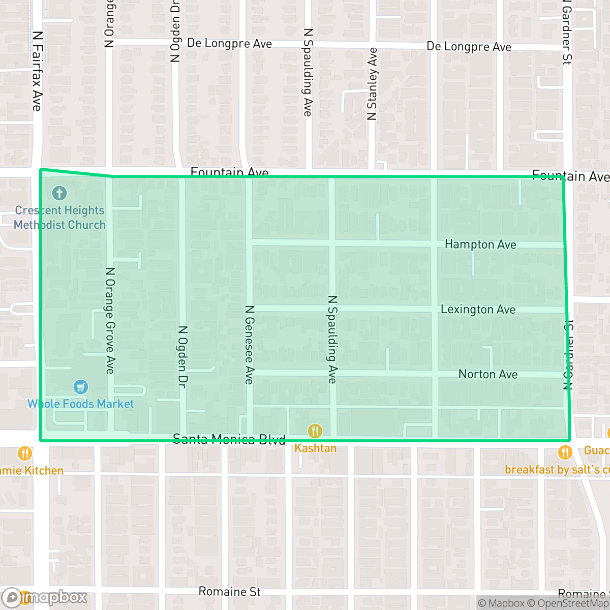 Map showing the location of SoFo, West Hollywood, CA