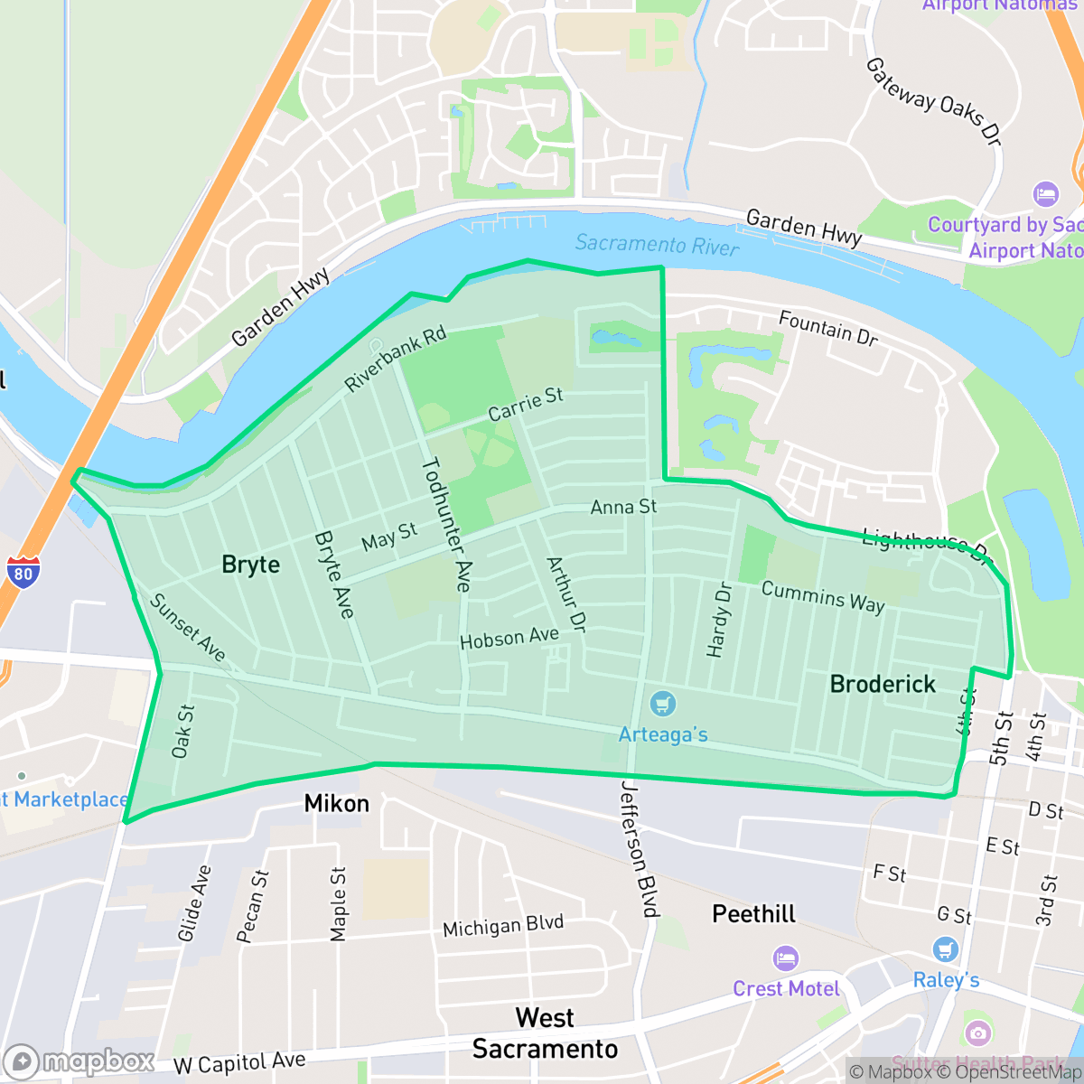 Map showing the location of Broderrick/Bryte, West Sacramento, CA