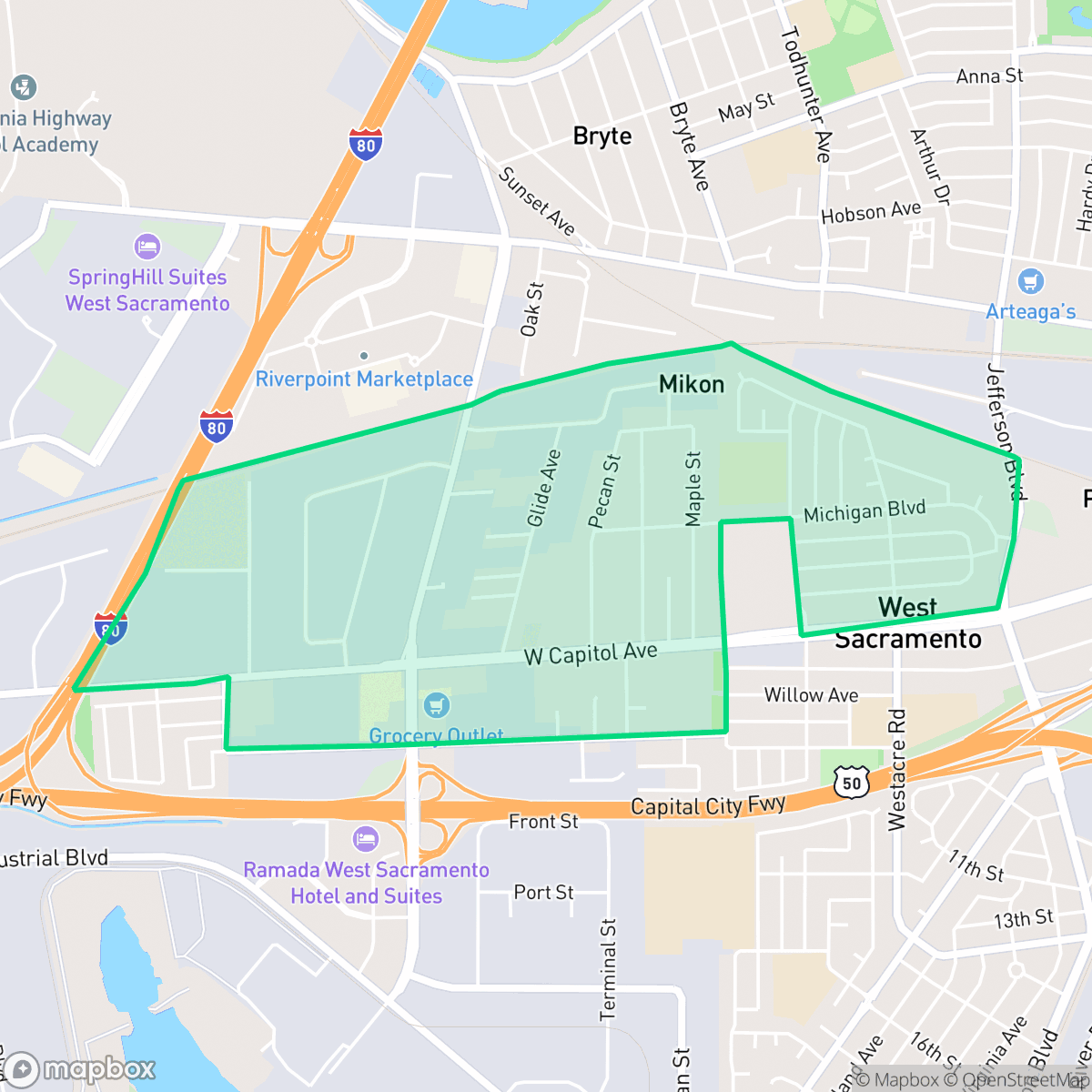Map showing the location of Michigan-Glide-Sutter, West Sacramento, CA