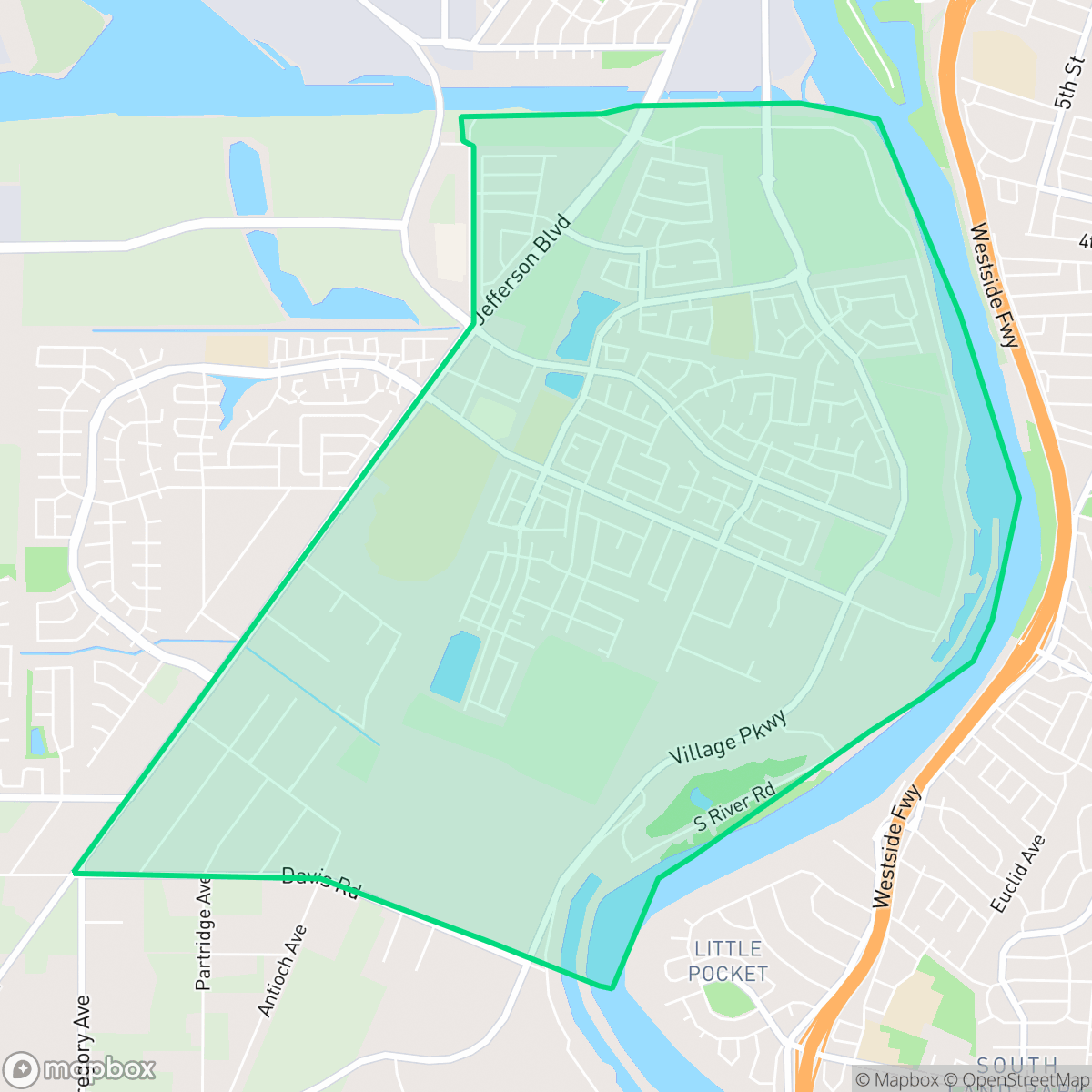 Map showing the location of Northeast Village, West Sacramento, CA