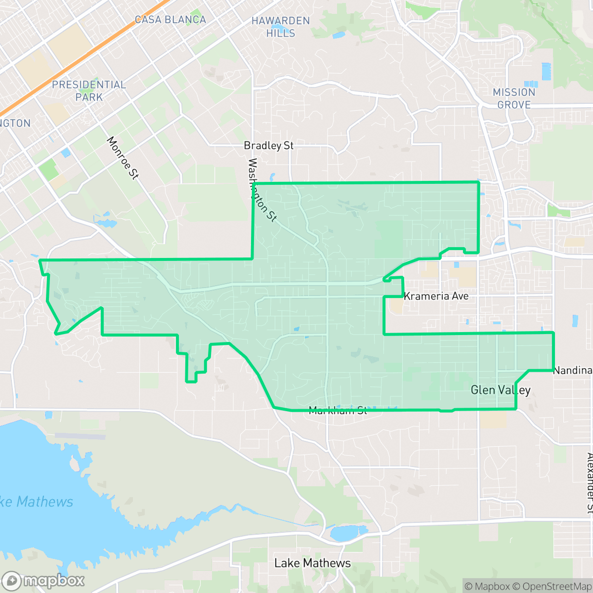 Map showing the location of Woodcrest, CA — coverage area