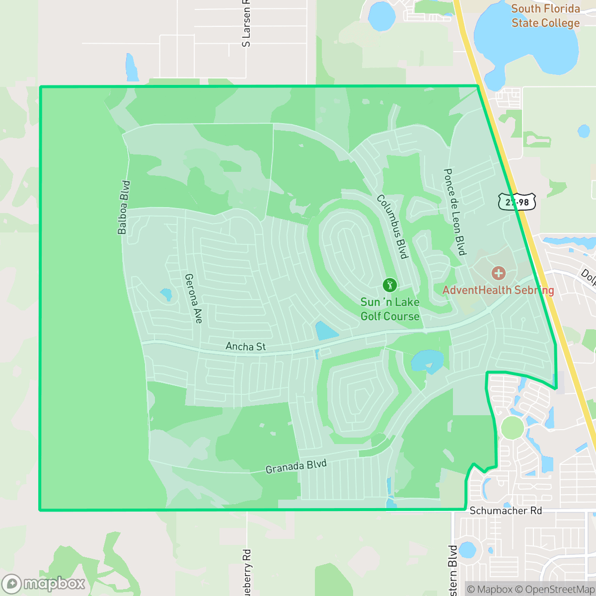 Map showing the location of Sun 'n Lake of Sebring, Avon Park, FL