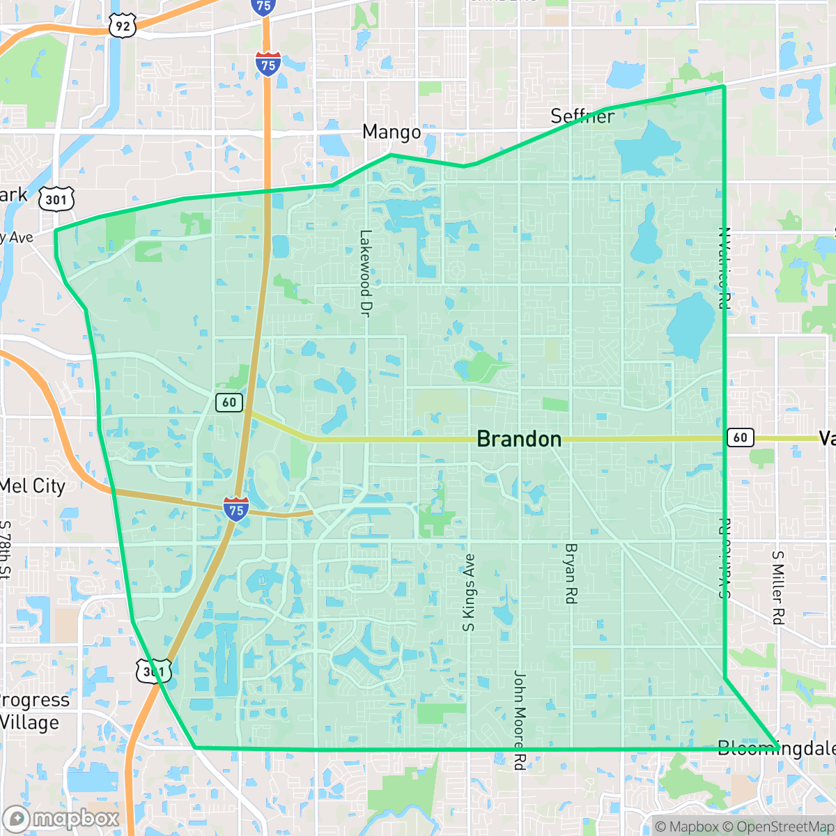 Map showing the location of Brandon, FL — coverage area