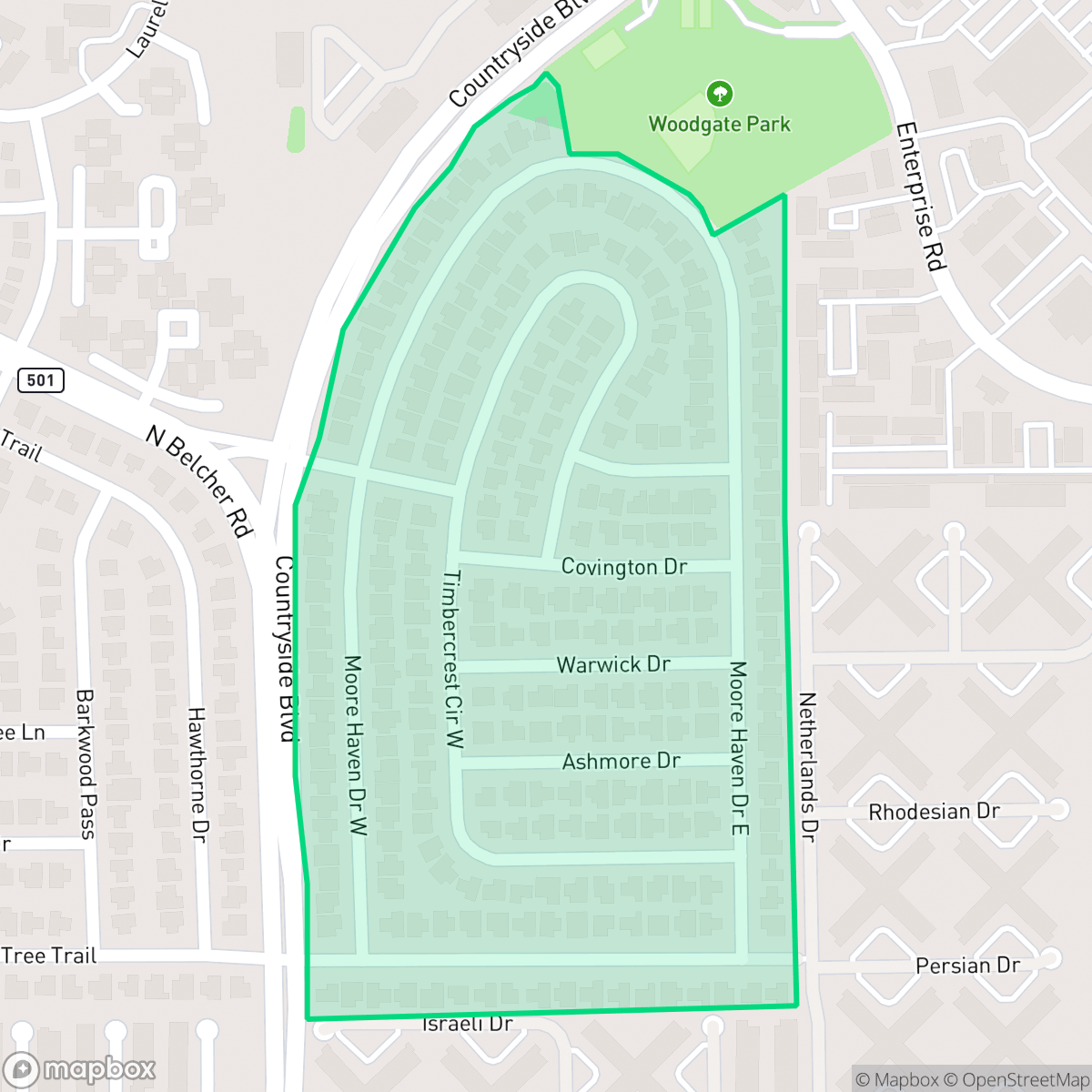 Map showing the location of Woodgate II Homeowners Association, Clearwater, FL