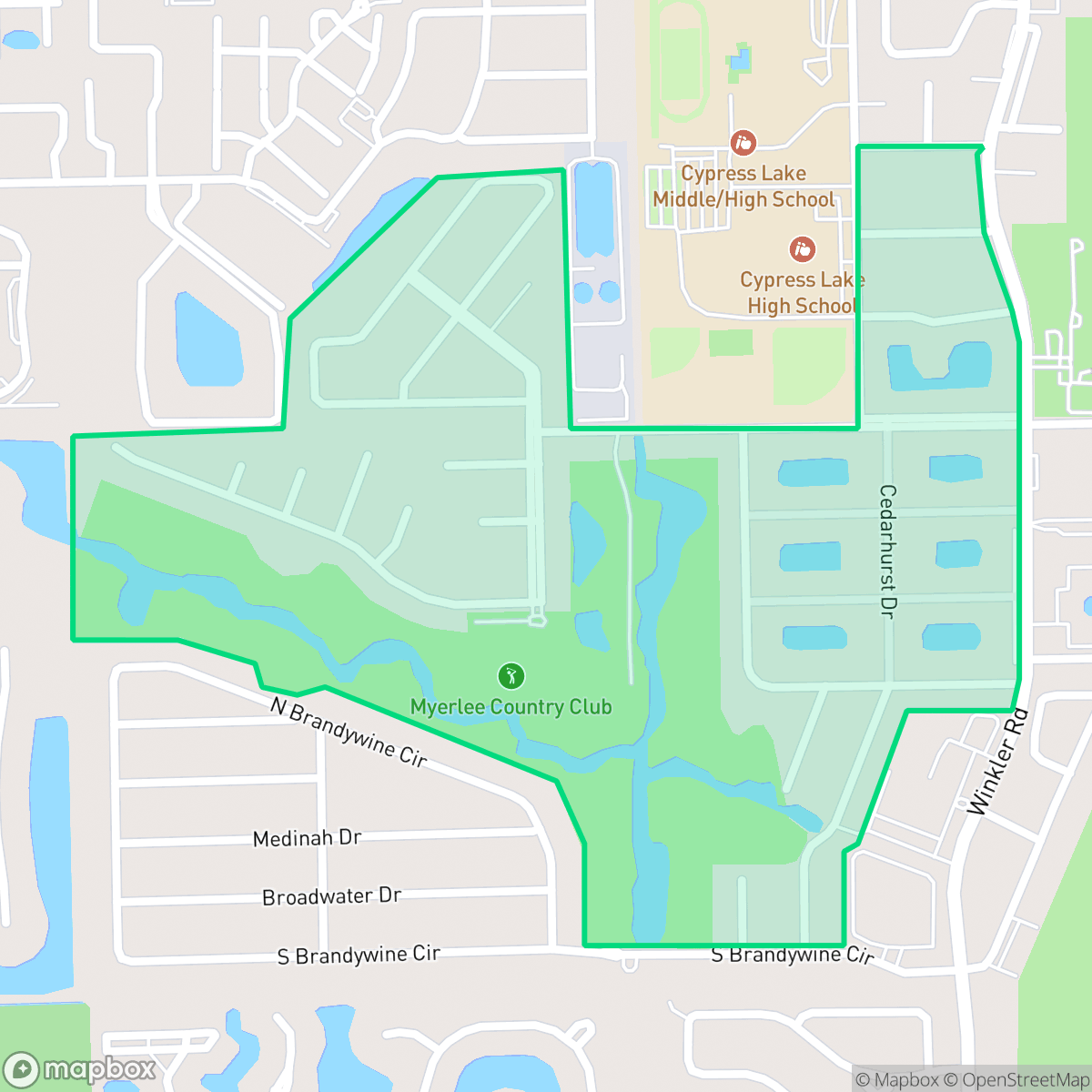 Map showing the location of Myerlee, Cypress Lake, FL