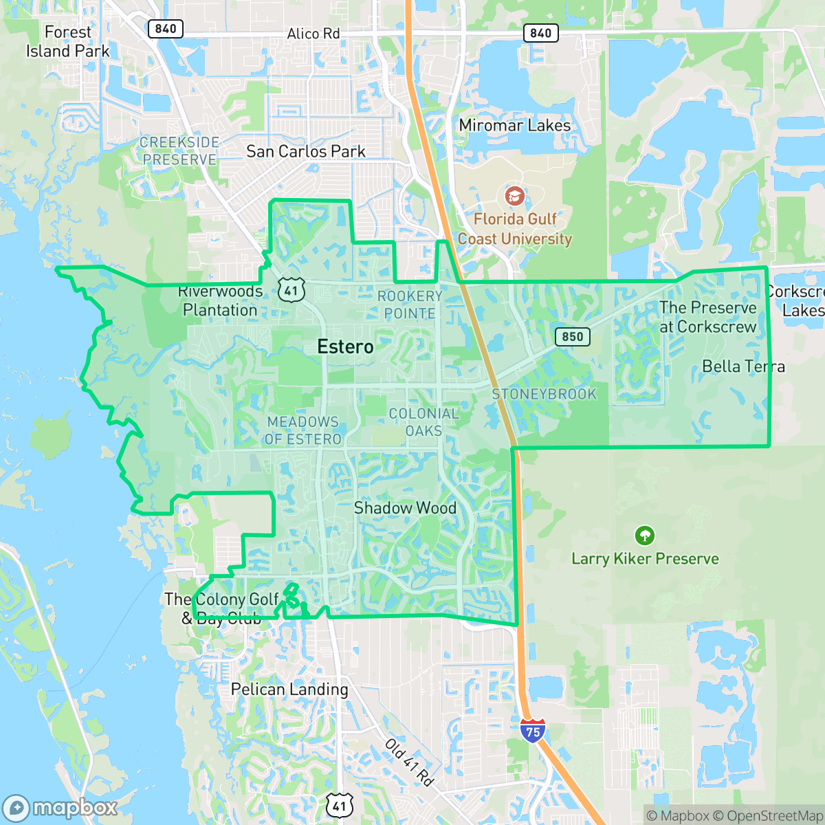 Map showing the location of Estero, FL — coverage area
