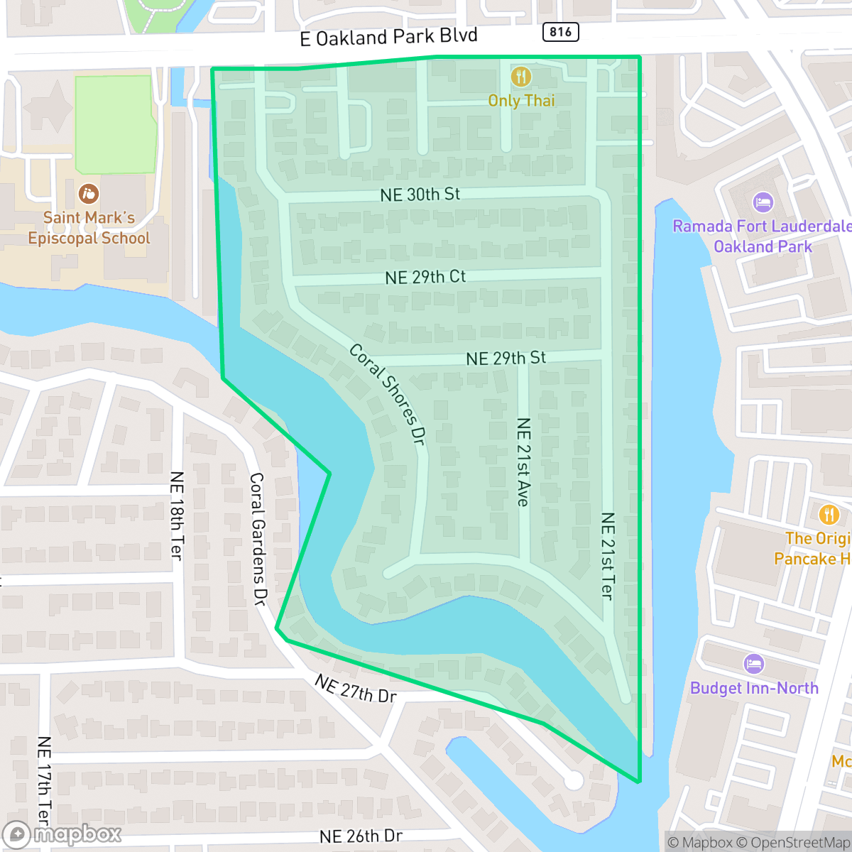 Map showing the location of Coral Shores, Fort Lauderdale, FL