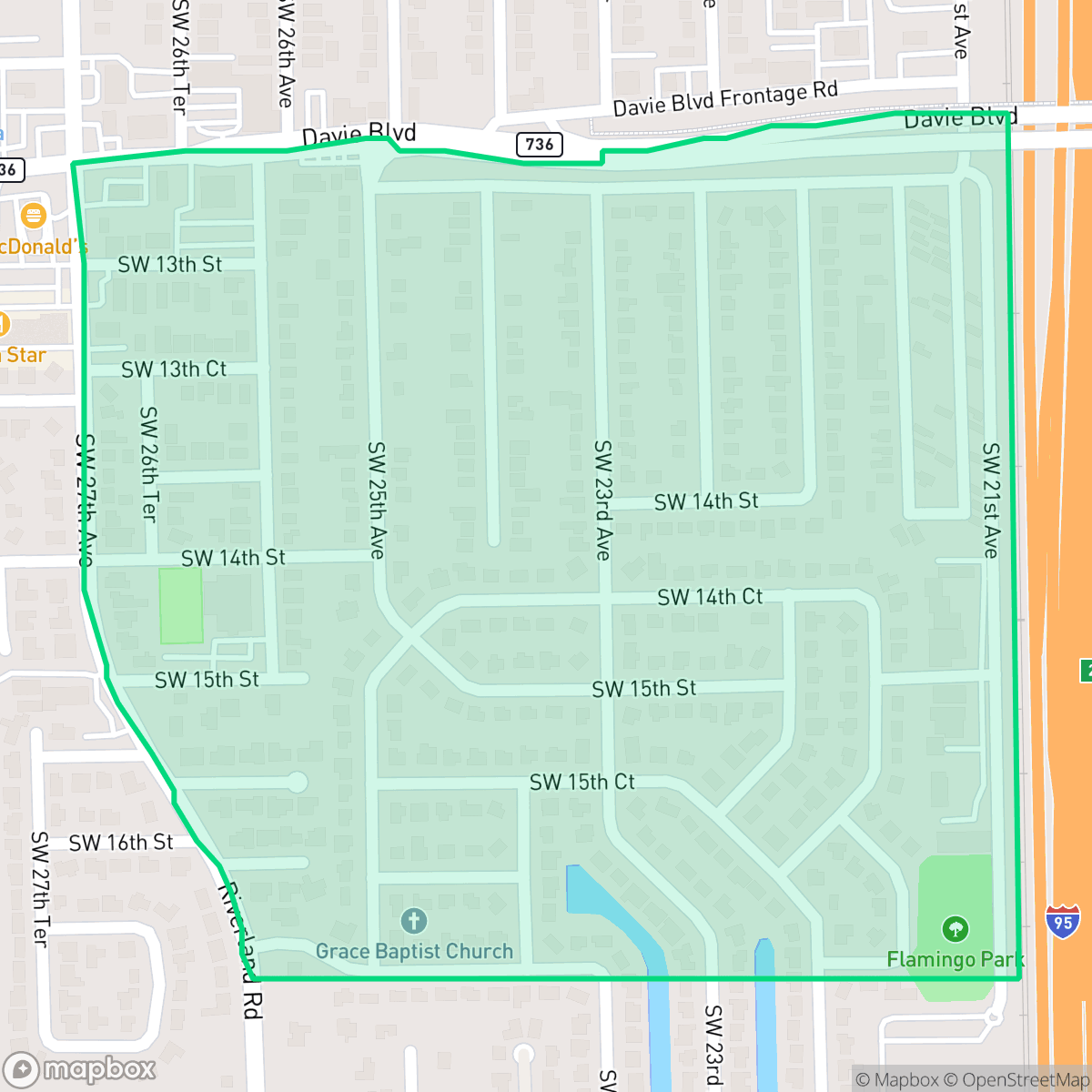 Map showing the location of Flamingo Park, Fort Lauderdale, FL