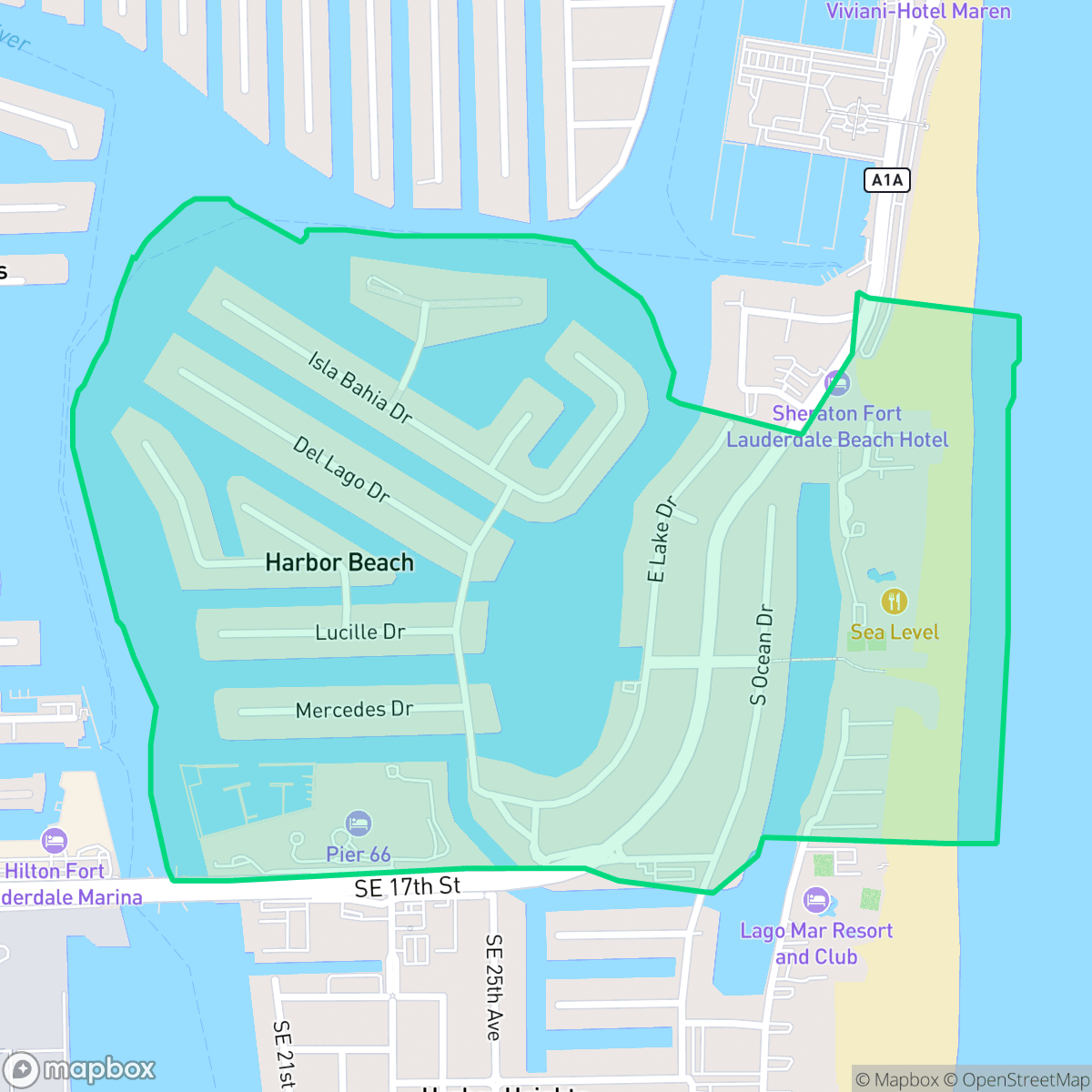 Map showing the location of Harbor Beach, Fort Lauderdale, FL