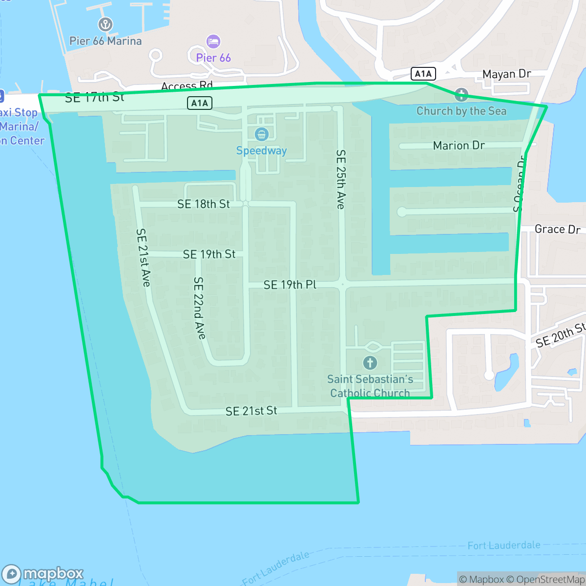 Map showing the location of Harbour Inlet, Fort Lauderdale, FL