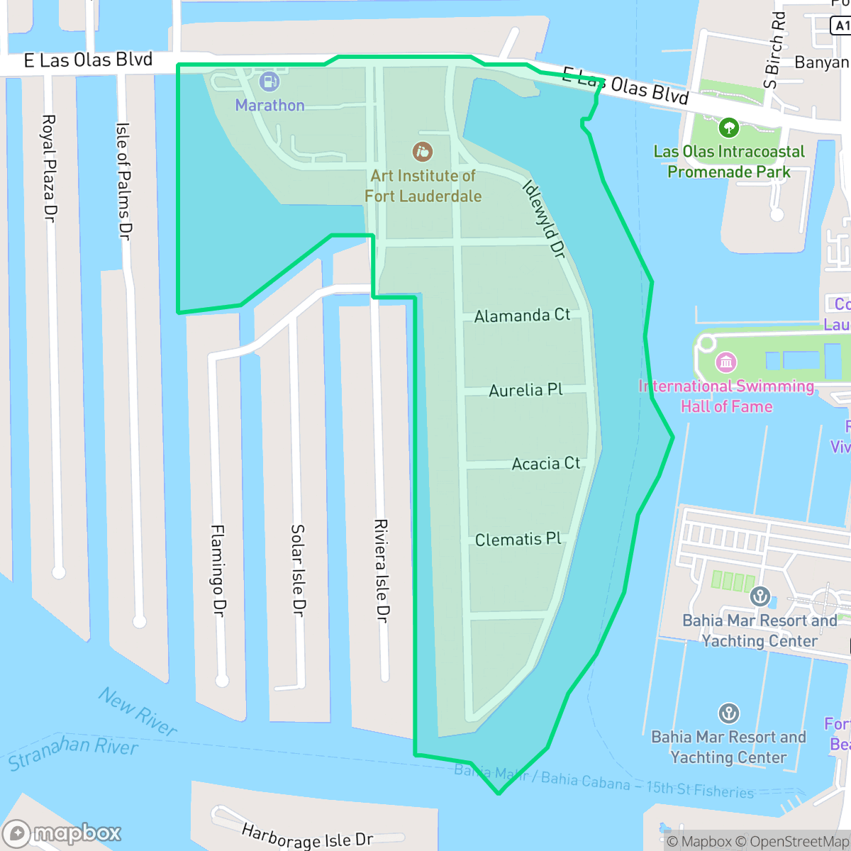 Map showing the location of Idlewyld, Fort Lauderdale, FL
