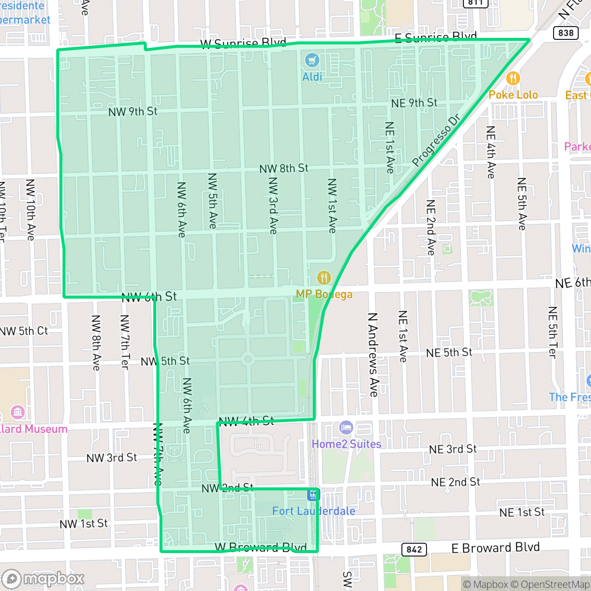 Map showing the location of Progresso Village, Fort Lauderdale, FL
