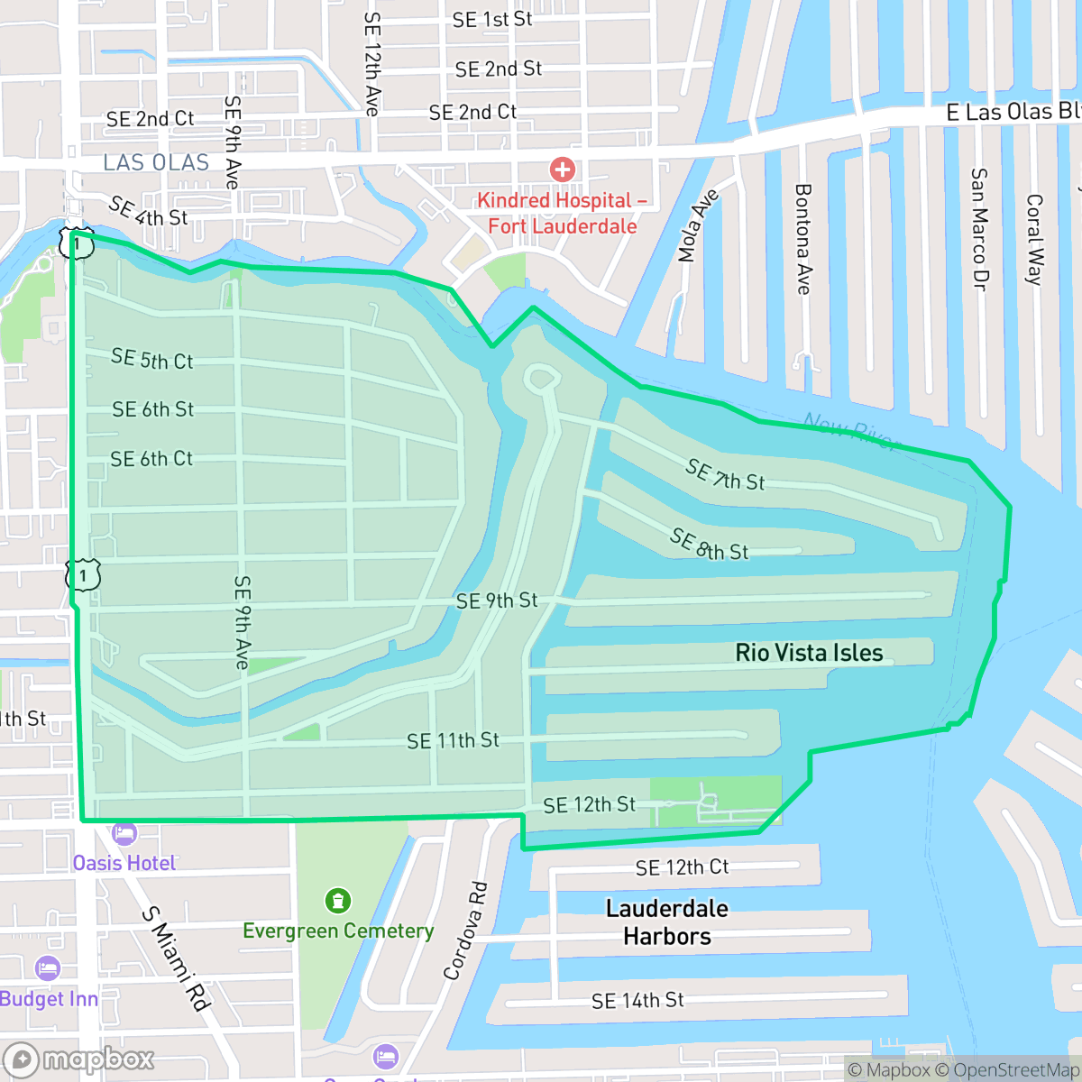 Map showing the location of Rio Vista, Fort Lauderdale, FL