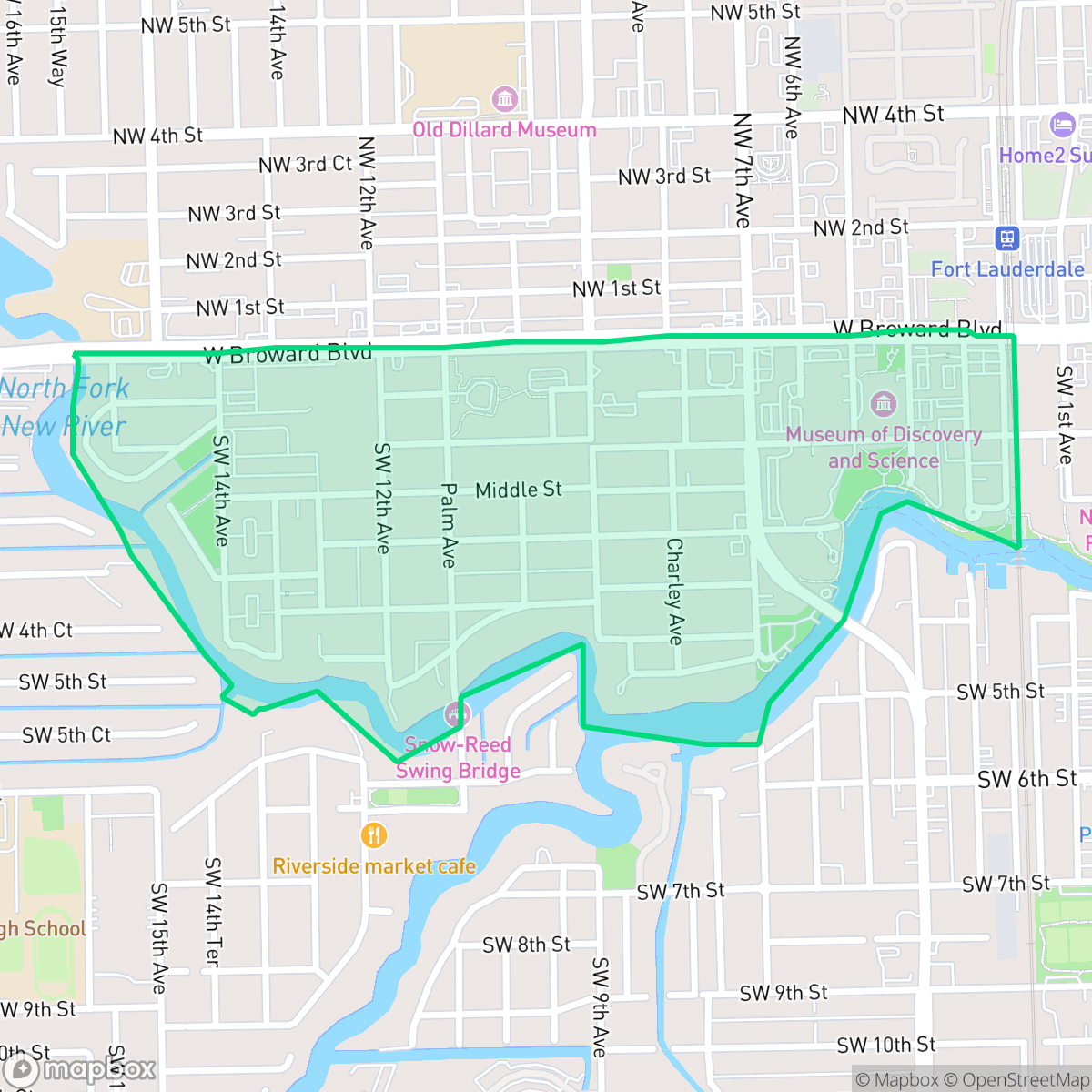 Map showing the location of Sailboat Bend, Fort Lauderdale, FL