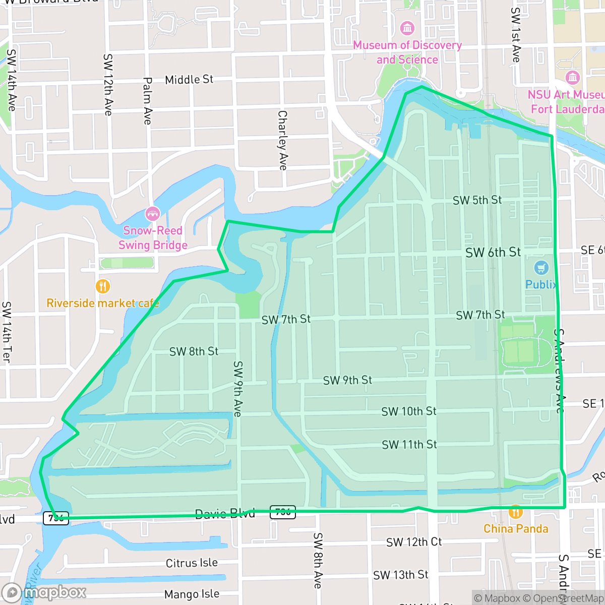 Map showing the location of Tarpon River, Fort Lauderdale, FL