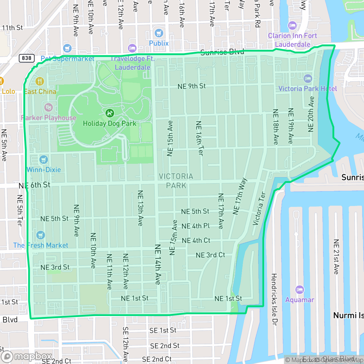 Map showing the location of Victoria Park, Fort Lauderdale, FL