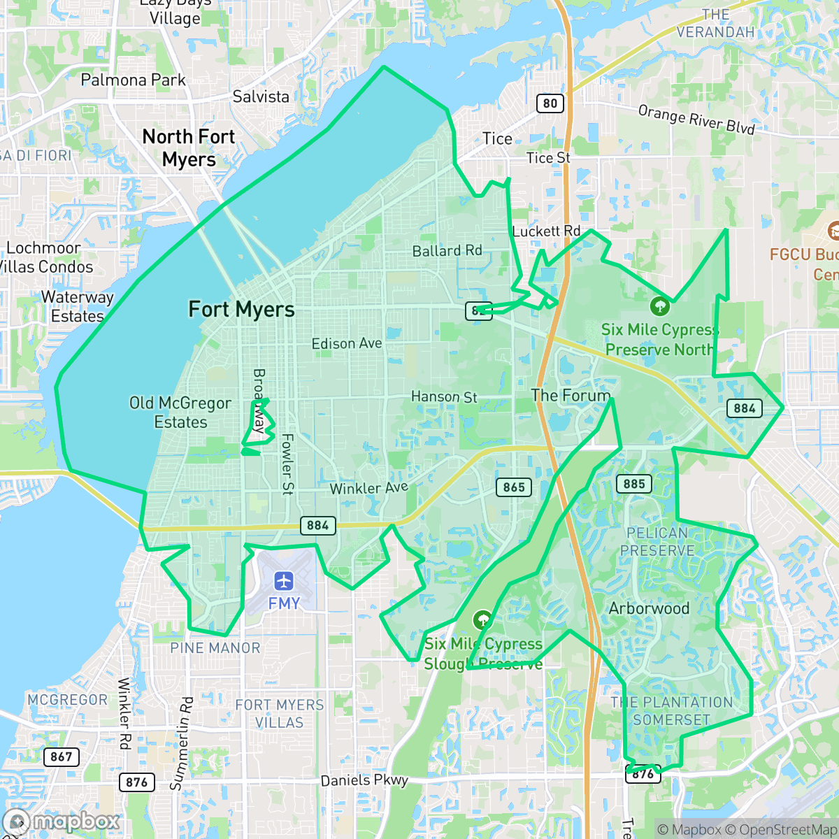 Map showing the location of Fort Myers, FL — coverage area