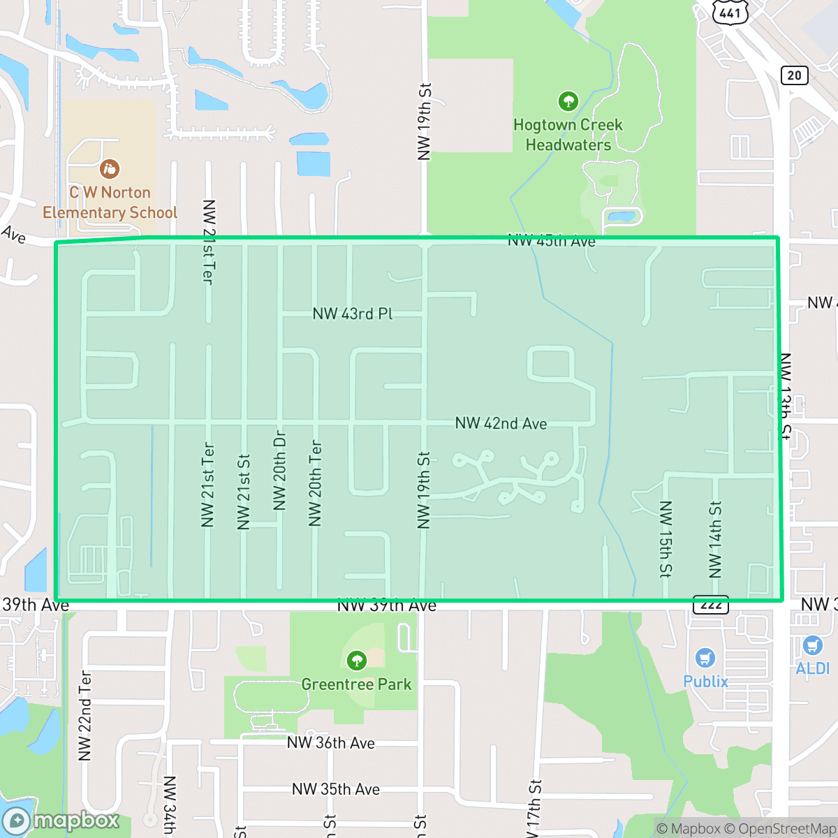 Map showing the location of Hazel Heights, Gainesville, FL