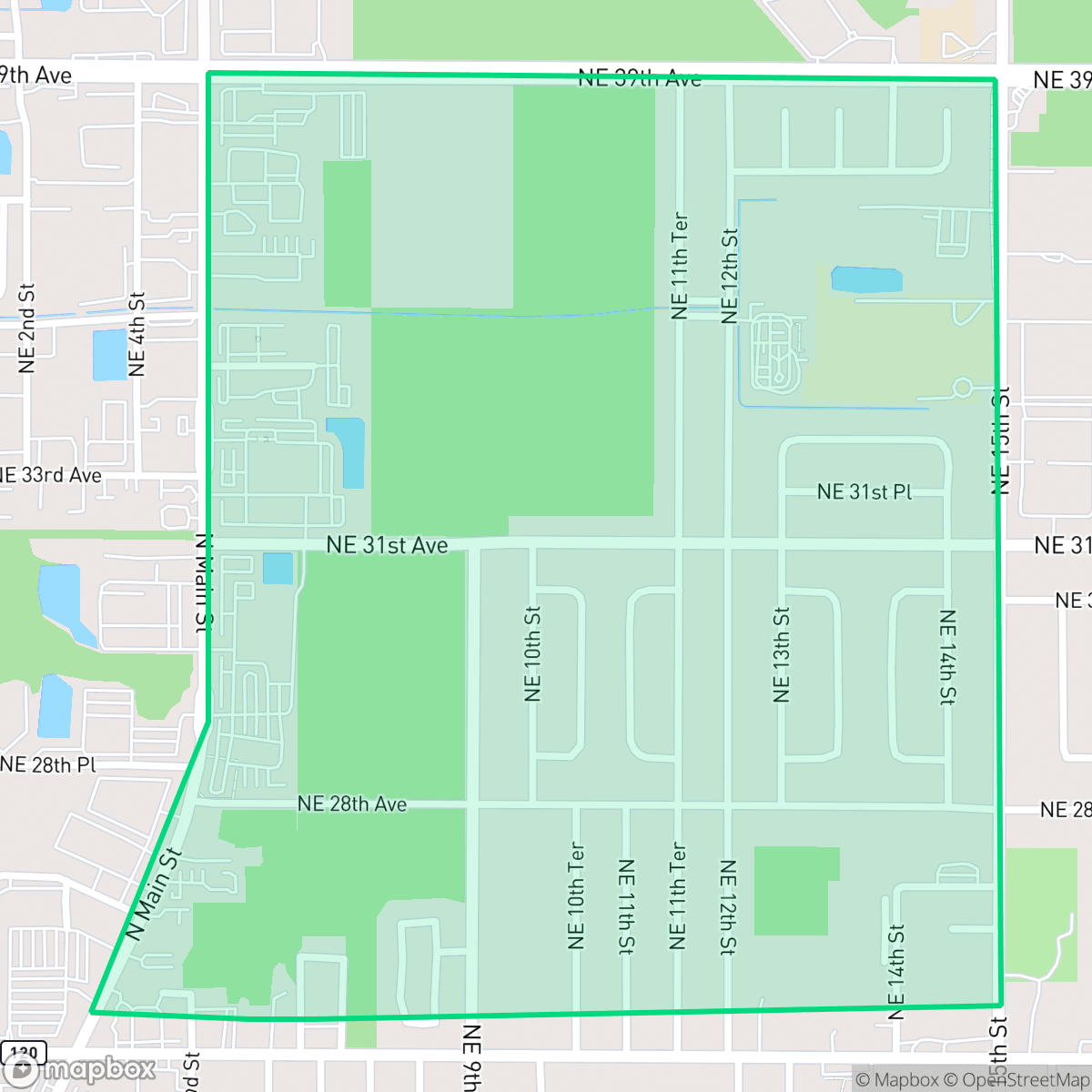 Map showing the location of Highland Court Manor, Gainesville, FL