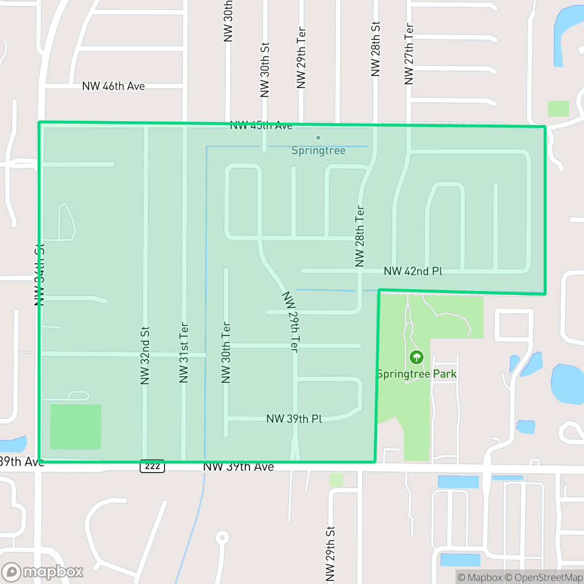 Map showing the location of Spring Tree, Gainesville, FL