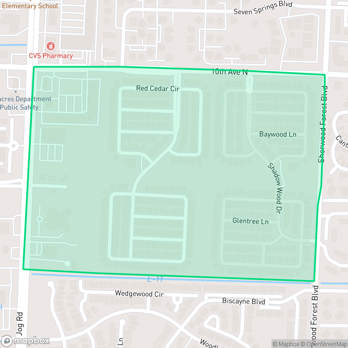 Map showing the location of Buttonwood, Greenacres, FL