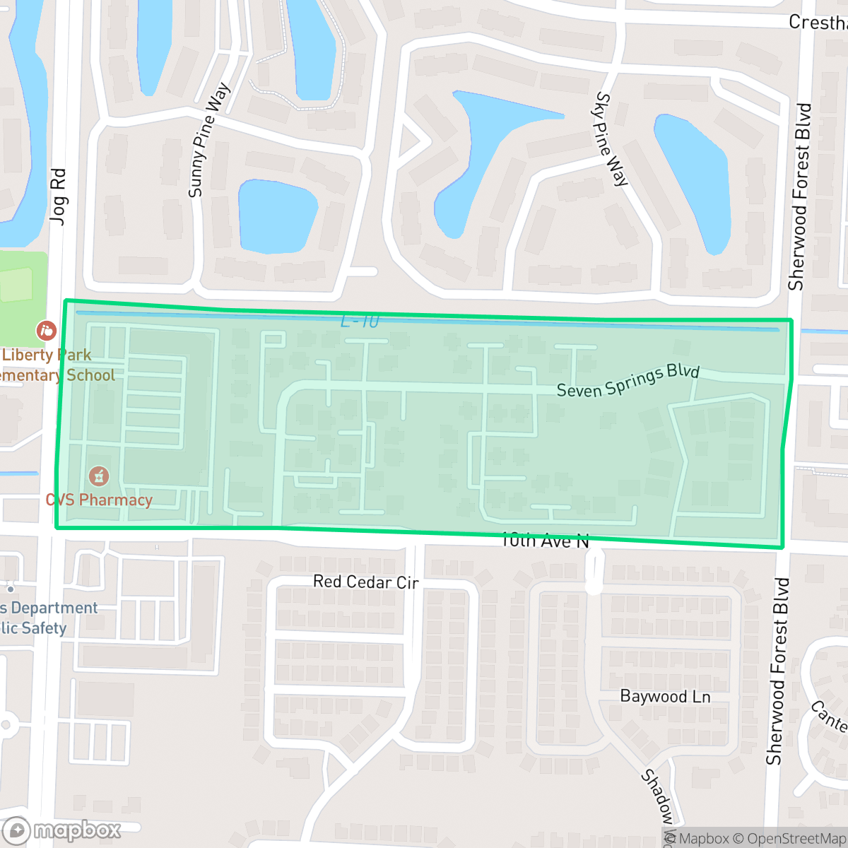 Map showing the location of Seven Springs, Greenacres, FL