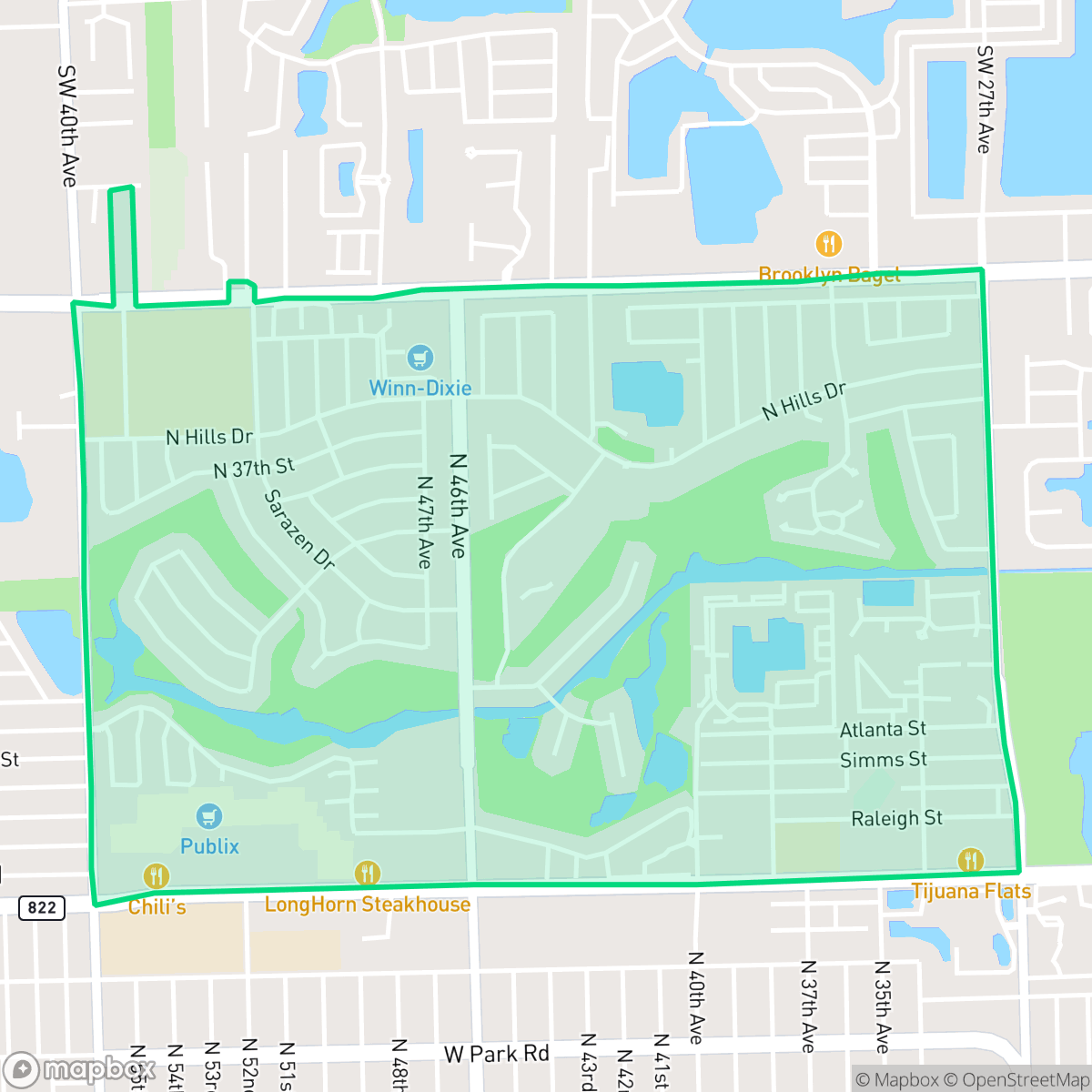 Map showing the location of Emerald Hills, Hollywood, FL
