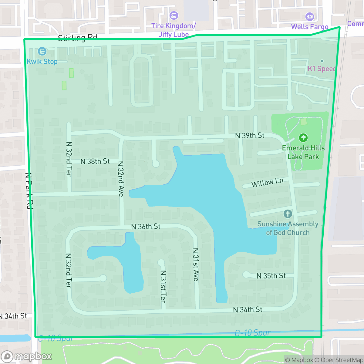 Map showing the location of Lake of Emerald Hills, Hollywood, FL