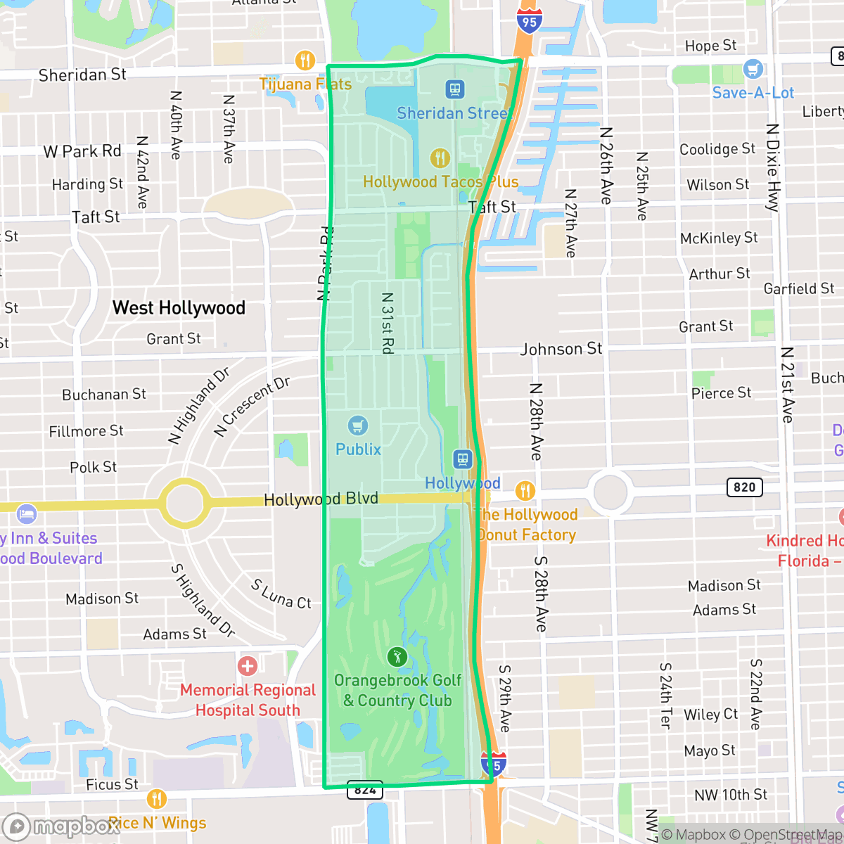 Map showing the location of Park East, Hollywood, FL