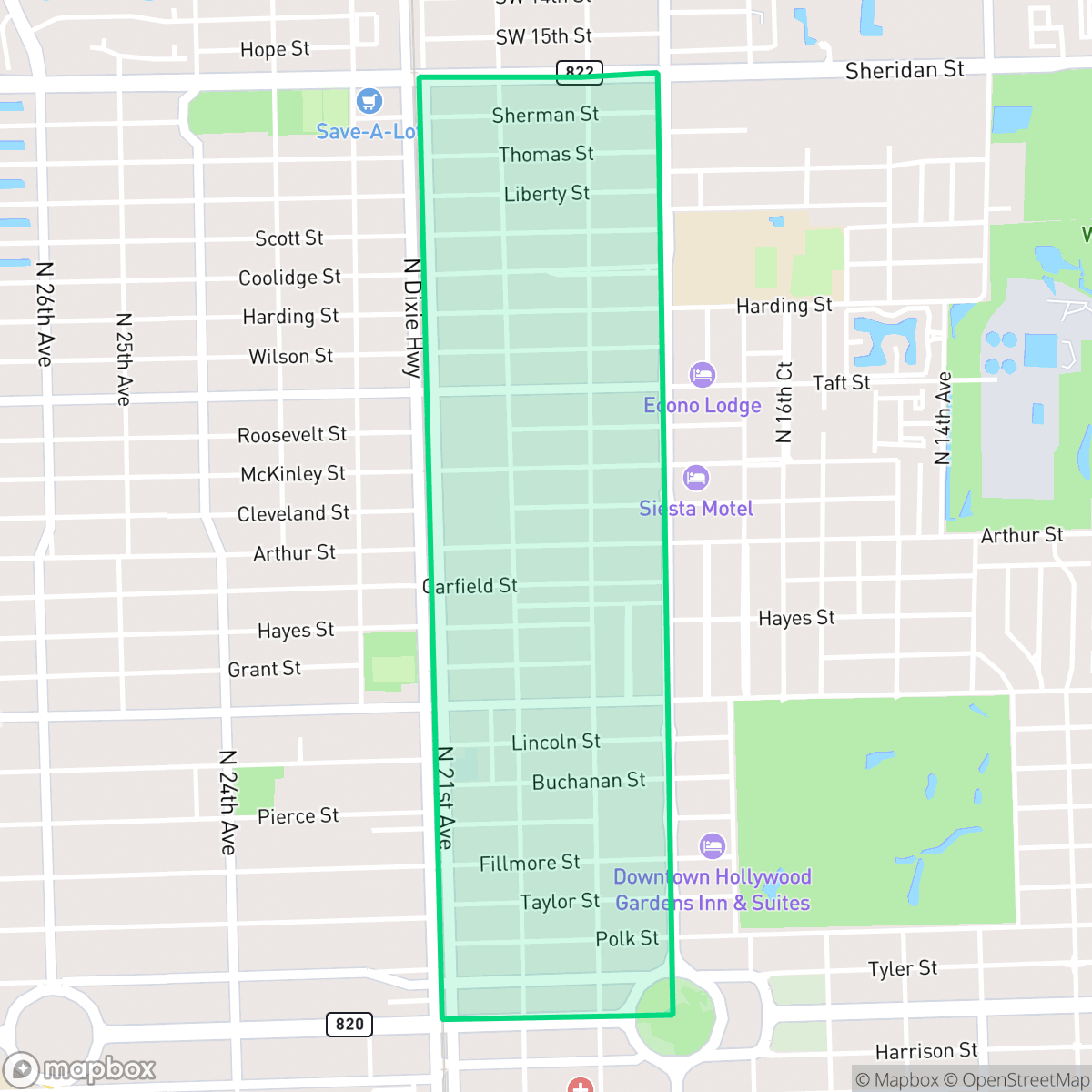 Map showing the location of Royal Poinciana, Hollywood, FL